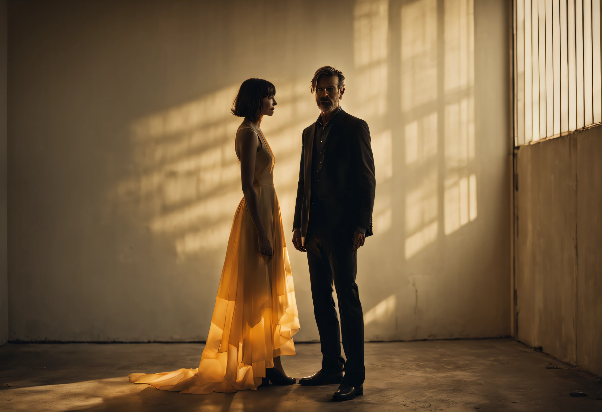 ((warped distortions, conceptual photography, individuals and abstract forms in tandem)), a couple standing, Todd Hido style, stark minimalism, backlit lighting, warm color tones, pointofview, futurism, mixed media, sharp details, shot on Hasselblad H6D400c with prime lens, rhythm, harmony, symmetry, saturation, sharpness, timelapse, HDR photography, Masterpiece, good composition, best quality, 8K, high res, ultra-detailed, cinematic look