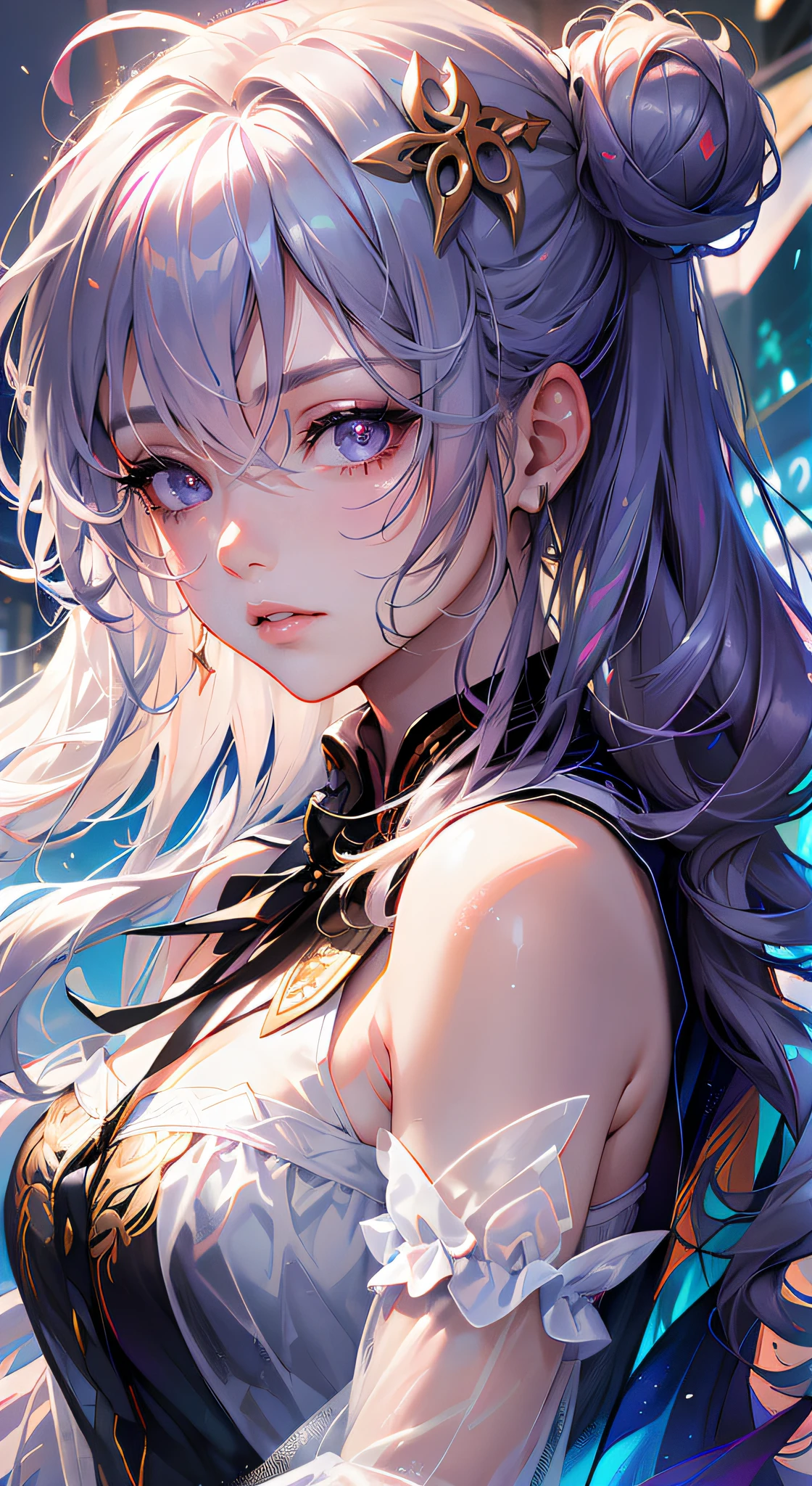 (masterpiece, top quality, best quality, official art, beautiful and aesthetic:1.2), (1girl:1.3), (fractal art:1.3),absurd, masterpiece, best quality, realistic, hyper-detailed, (shiny skin, sweaty:1.4), looking at viewer, slender, solo, white sneakers, white miniskirt, long hair, white hair, red eyes, heterochromia, multi coloured eyes, (thick thighs:0.5), dynamic lighting, high resolution, sharp focus, depth of field, medium breasts, masterpiece, best quality, ultra-detailed, illustration, ultra-detailed face, best quality face, adult, 1girl, 18 years old, adult, intricate detailed outfit, sexy pose, glowing red dress, cute, kawaii, digital art, finely detailed eyes, blushing, red cheeks, realistic, purple eyes, glowing eyes, top, skirt, parted lips, blush, night, sun, sunlight, cute, kawaii, digital art, finely detailed eyes, embarrassed expression, long_hair, blushing, moon, star_\(sky\), starry_sky, full_moon, photorealistic, asian, woman, mix4