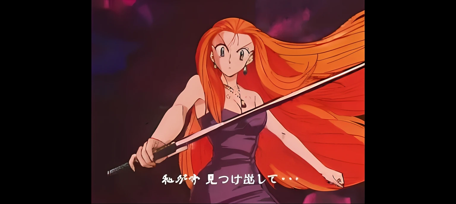 a close up of a woman holding a sword in a cartoon, gainax anime style, nami one piece, nami, nami from one piece, gainax, she has long redorange hair, knights of zodiac girl, she is holding a sword, she is holding a katana sword, studio gainax, anime opening, screenshot from guro anime