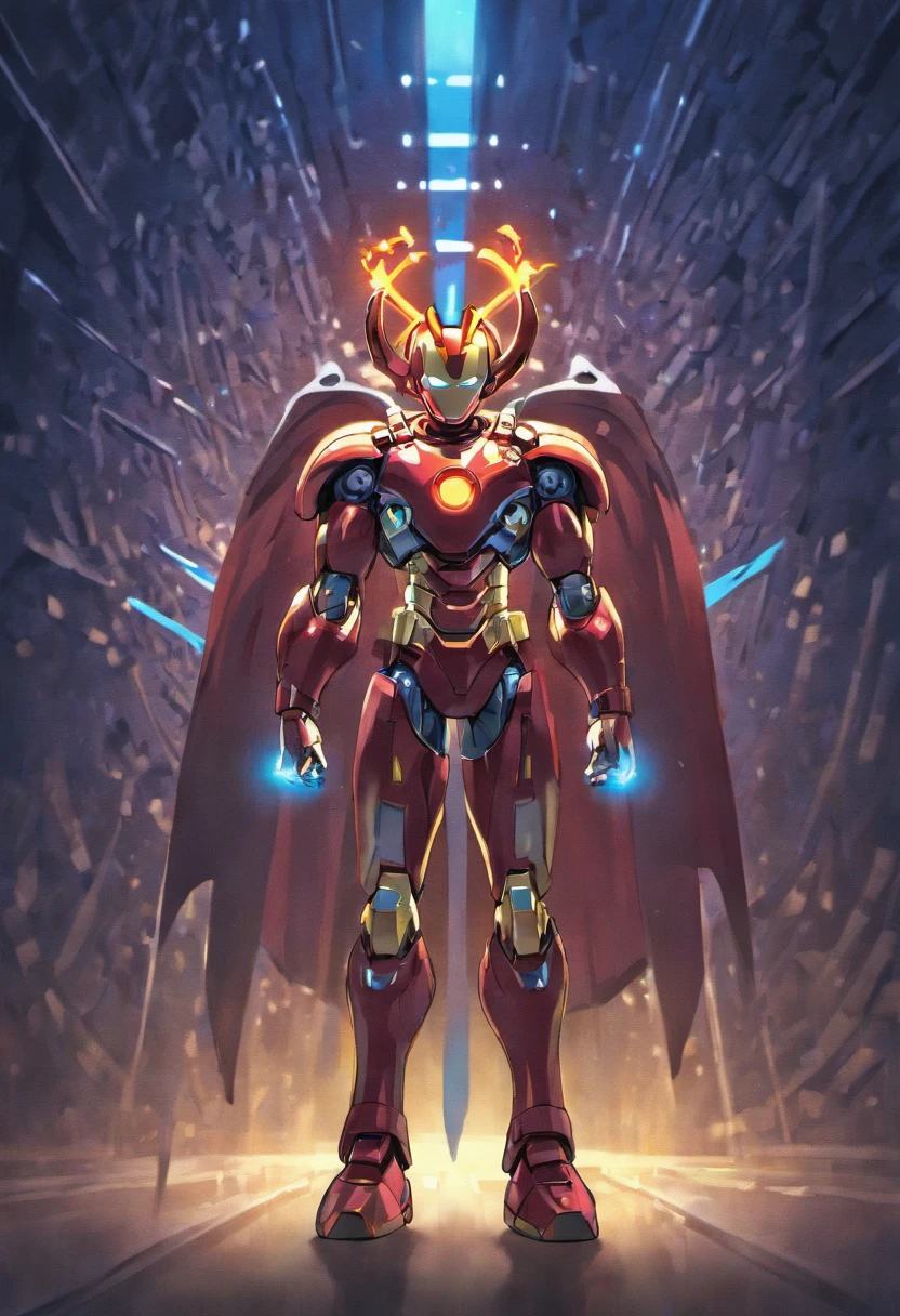 Mickey wearing a ironman suite, blue light