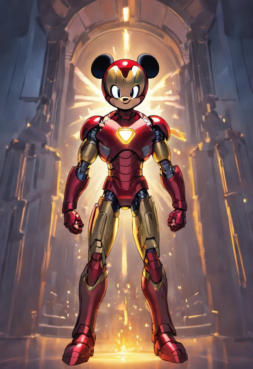 Mickey-Mouse wearing a ironman suite, blue light