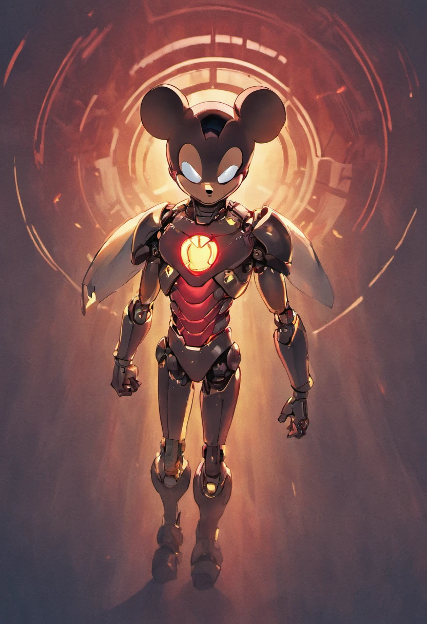 Mickey-Mouse wearing a ironman suite, blue light