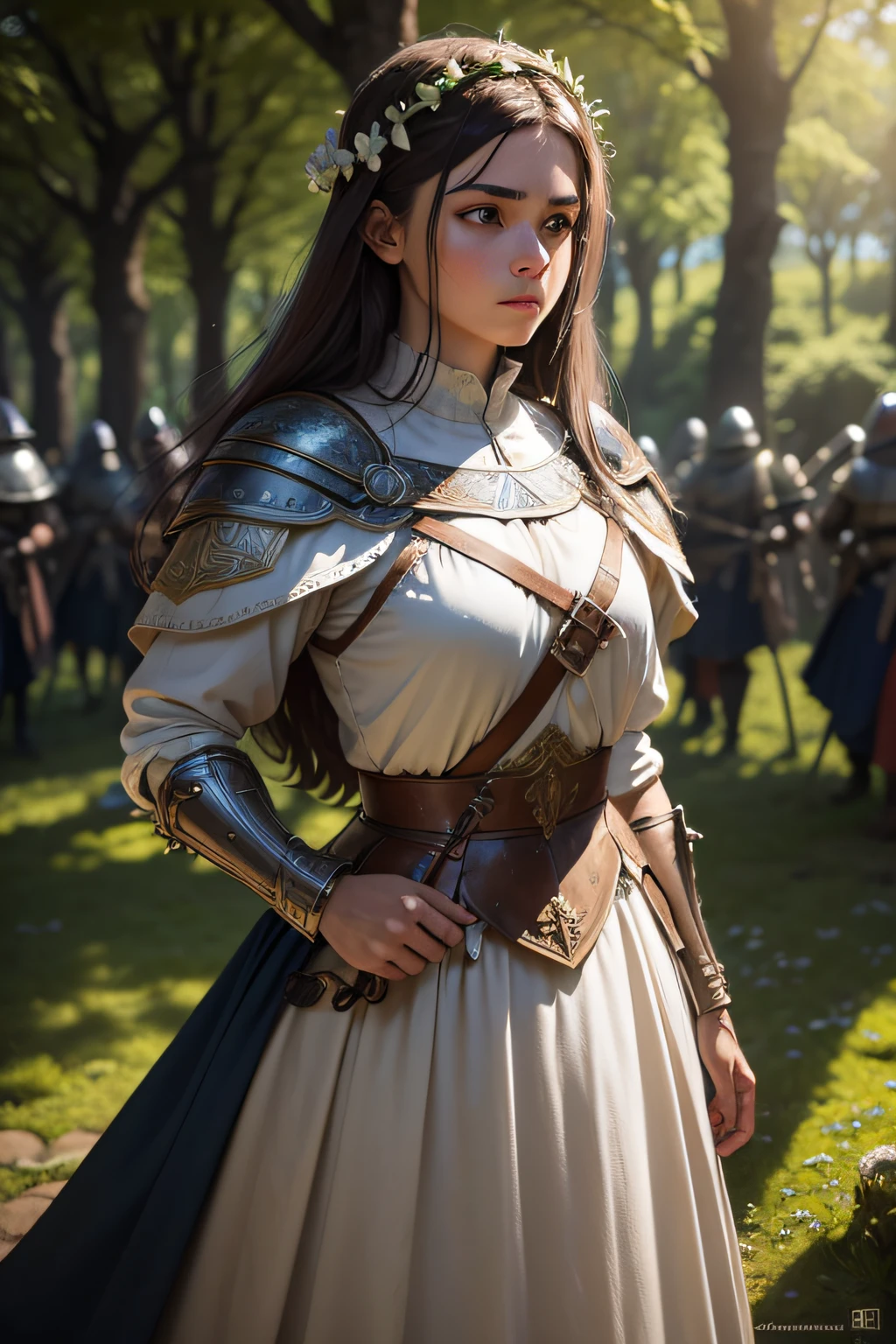 A beautiful medieval Warrior is fighting alone against several men, dentro de uma linda floresta. No fundo tem uma casa pequena de madeira.
General characteristics of the scene: Lente 35mm, Ultra Detalhes, detalhes de textura precisos HDR, UHD,16k,
