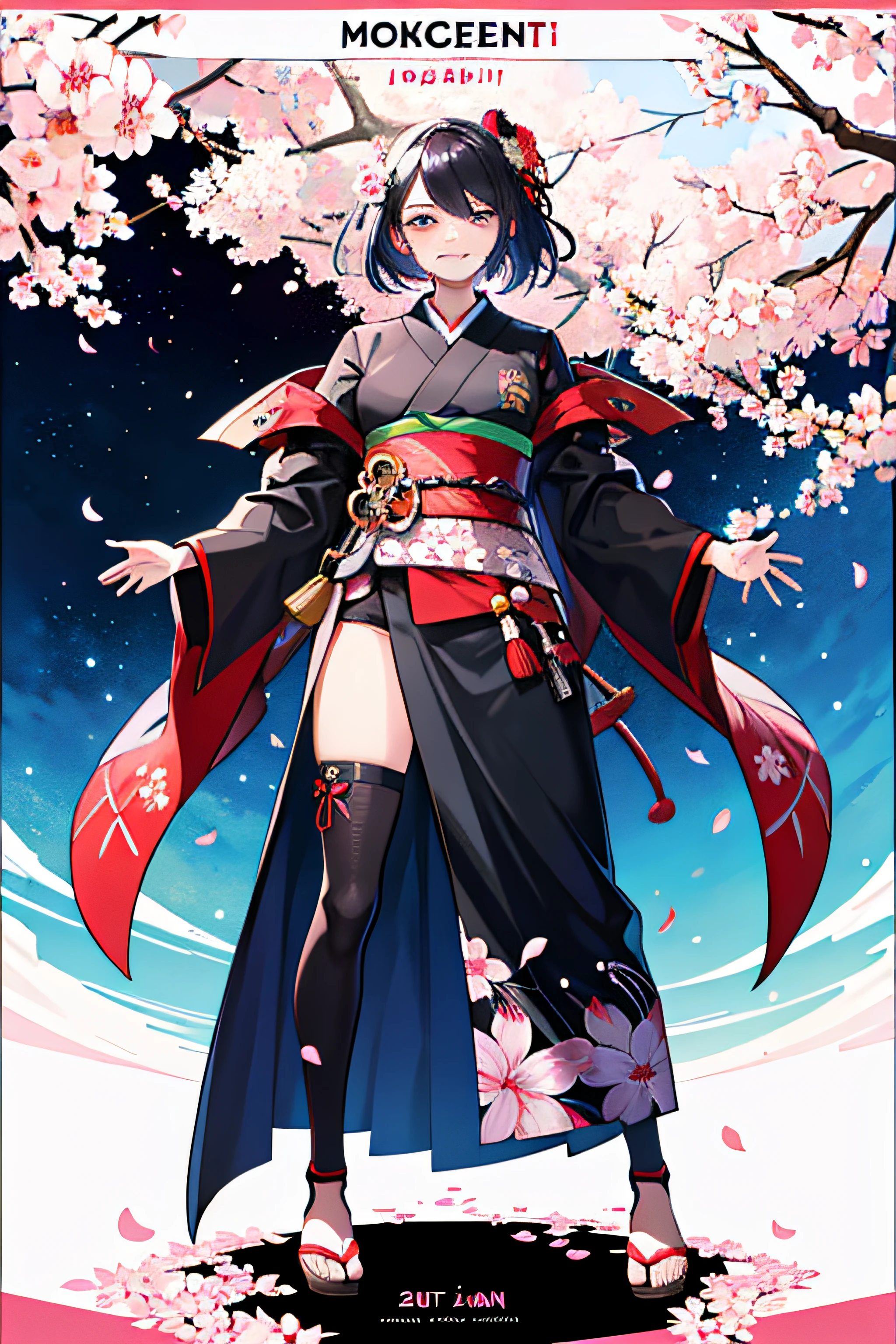 masterpiece, best quality, full body,
highly detailed, sexy female ronin, samurai, cherry blossom flowers border, japanese tattoos, katana, japan, night, moonlight, vector style art, erotic, movie poster style, lettering.eyebrows visible through hair, gradient hair, grin, sky, cherry blossoms, petals,illustration, (movie poster:1.3), (cover-style:1.3), fashionable, woman, vibrant, outfit, posing, front, colorful, dynamic, background, elements, confident, expression, holding, statement, accessory, majestic, coiled, around, touch, scene, text, cover, bold, attention-grabbing, title, stylish, font, catchy, headline, larger, striking,