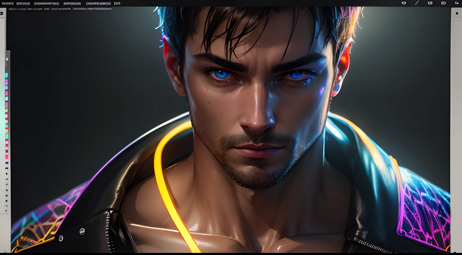 hyper real, neon-outlined male figure in the dark with vibrant colors and reflective surfaces, (dark shot:1.17), epic realistic, faded, ((neutral colors)), art, (hdr:1.5), (muted colors:1.2), hyperdetailed, (artstation:1.5), cinematic, warm lights, dramatic light, (intricate details:1.1)