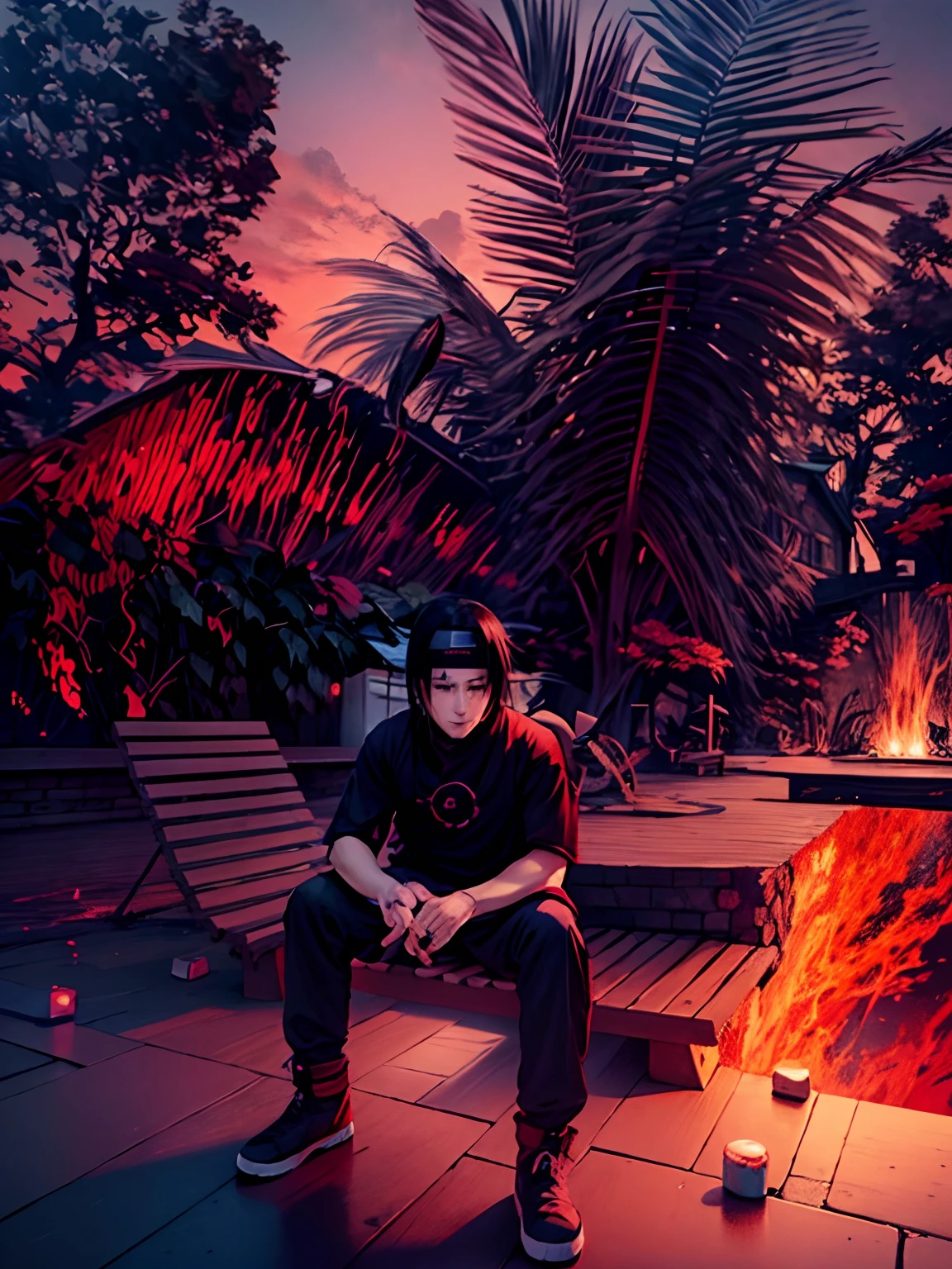 Change background, itachi uchiha,shuringun eye,anime,higher details, anime,8k