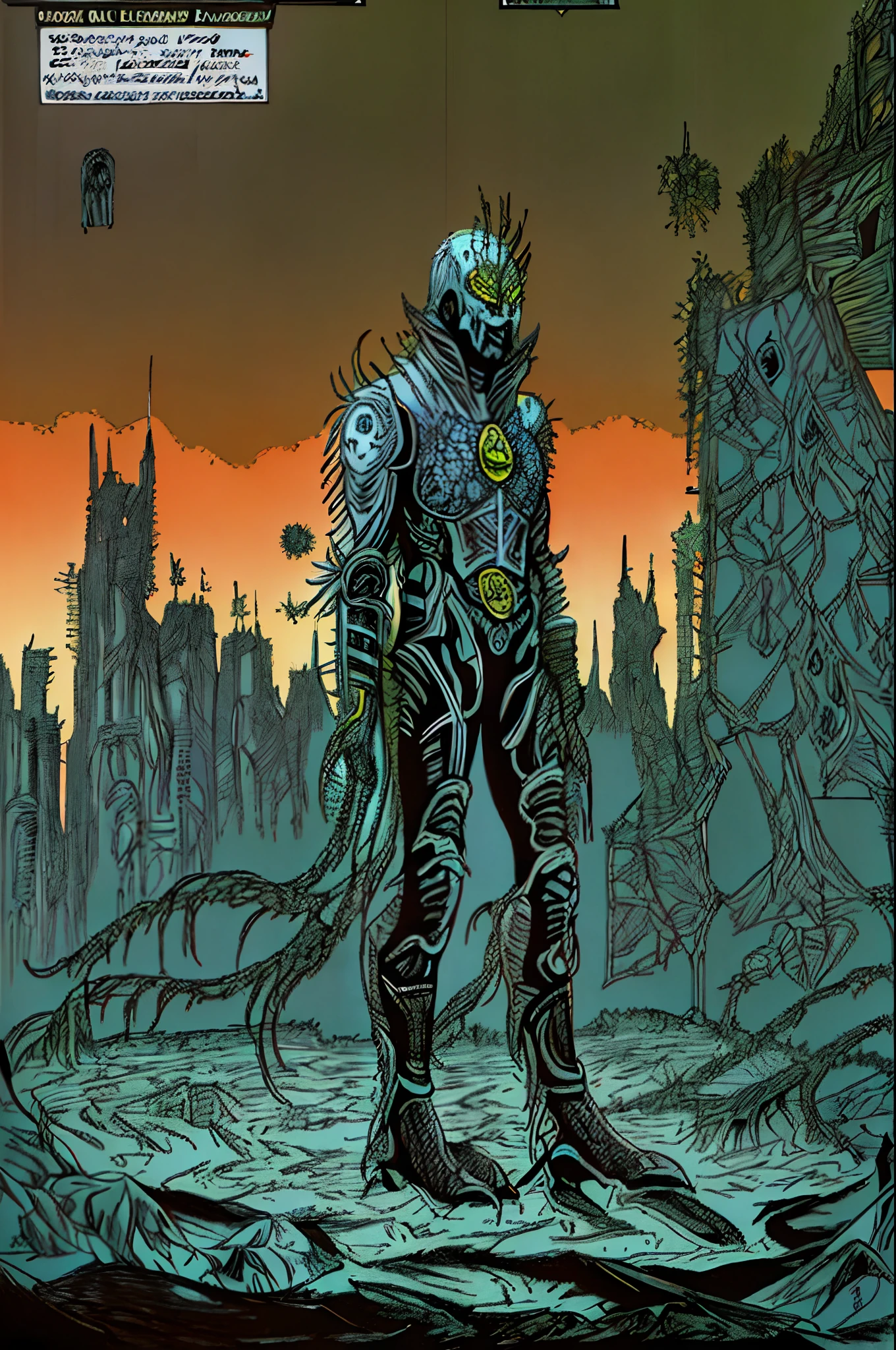 weird edgy superhero, standing, solo, full body, dark, mysterious, surreal, powerful, dramatic lighting, intense colors, comic book style, 60s,methurlant intricate surreal gritty atmospheric cinematic stylized contrast comic eerie cybernetic futuristic, bizzare, eldritch, strang, occult, psychedelyc, surreal, terror, animal