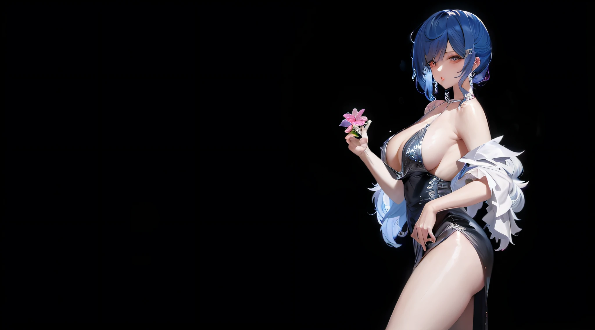 anime girl with blue hair and angel wings holding a pink flower, seductive anime girl, beautiful alluring anime woman, best anime 4k konachan wallpaper, [ 4 k digital art ]!!, anime style 4 k, badass anime 8 k, 4k anime wallpaper, 4 k manga wallpaper, anime art wallpaper 8 k, anime style. 8k, oppai cyberpunk