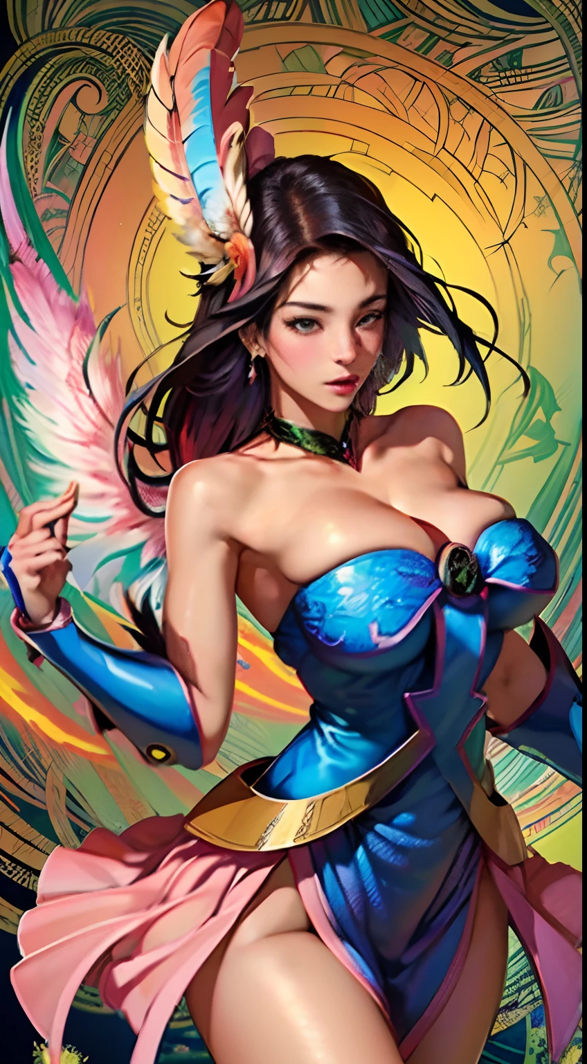 (masterpiece, top quality, best quality, official art, beautiful and aesthetic:1.2), (1girl:1.3), extremely detailed,(fractal art:1.1),(colorful:1.1)(flowers:1.3),highest detailed,(zentangle:1.2), (dynamic pose), (abstract background:1.3), (shiny skin), (many colors:1.4), ,(earrings), (feathers:1.5) , (Flamethrower:1.3),red background,Phoenix dress,