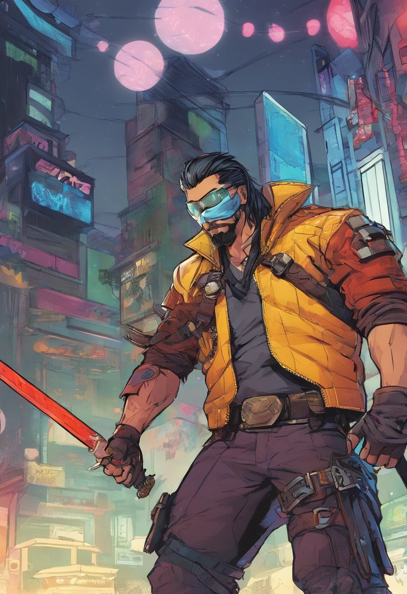 Man with a mask and holding a sword, katana, imagem de um guerreiro masculino adulto, Hanzo de Overwatch, Johnny Silverhand, badass anime 8 k, muscular male hero, samurai Cyberpunk muito bonito, Personagem de Mortal Kombat criando fogo, Retrato de um samurai Cyberpunk, samurai urbano, samurai Cyberpunk, musculoso! Cyberpunk, Ciborgue morto-vivo masculino musculoso