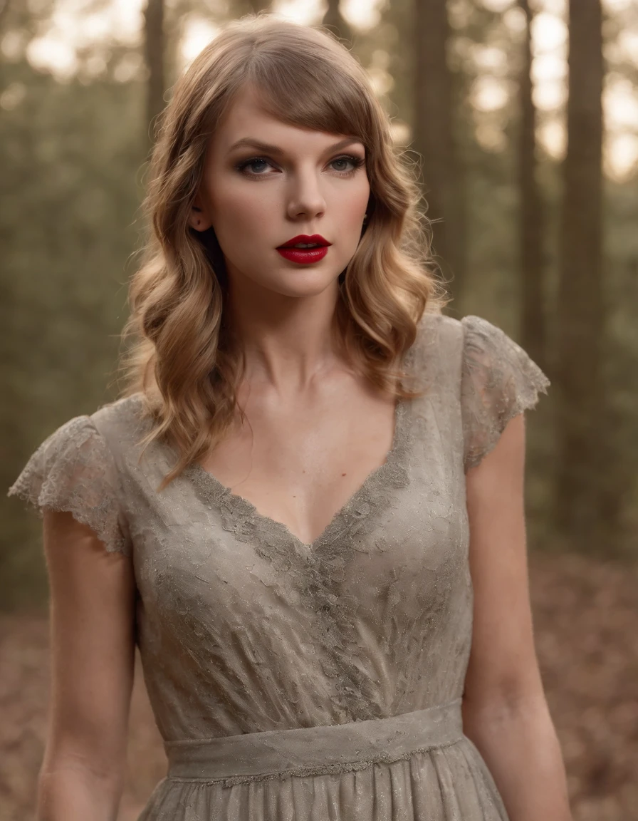 metallic texture, Taylor Swift as a zombie from the walking dead TV show, decomposing face, blood on face, cemetery background, full moon, evening, angry, dynamic pose, realistic, hyperealistic, cinematic, ray tracing, rim lighting, full body shot, 8k, hi quality, masterpiece, HD, octane render