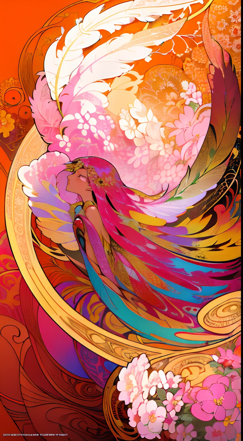(masterpiece, top quality, best quality, official art, beautiful and aesthetic:1.2), (1girl:1.3), extremely detailed,(fractal art:1.1),(colorful:1.1)(flowers:1.3),highest detailed,(zentangle:1.2), (dynamic pose), (abstract background:1.3), (shiny skin), (many colors:1.4), ,(earrings), (feathers:1.5) , (Flamethrower:1.3),red background,Phoenix dress,