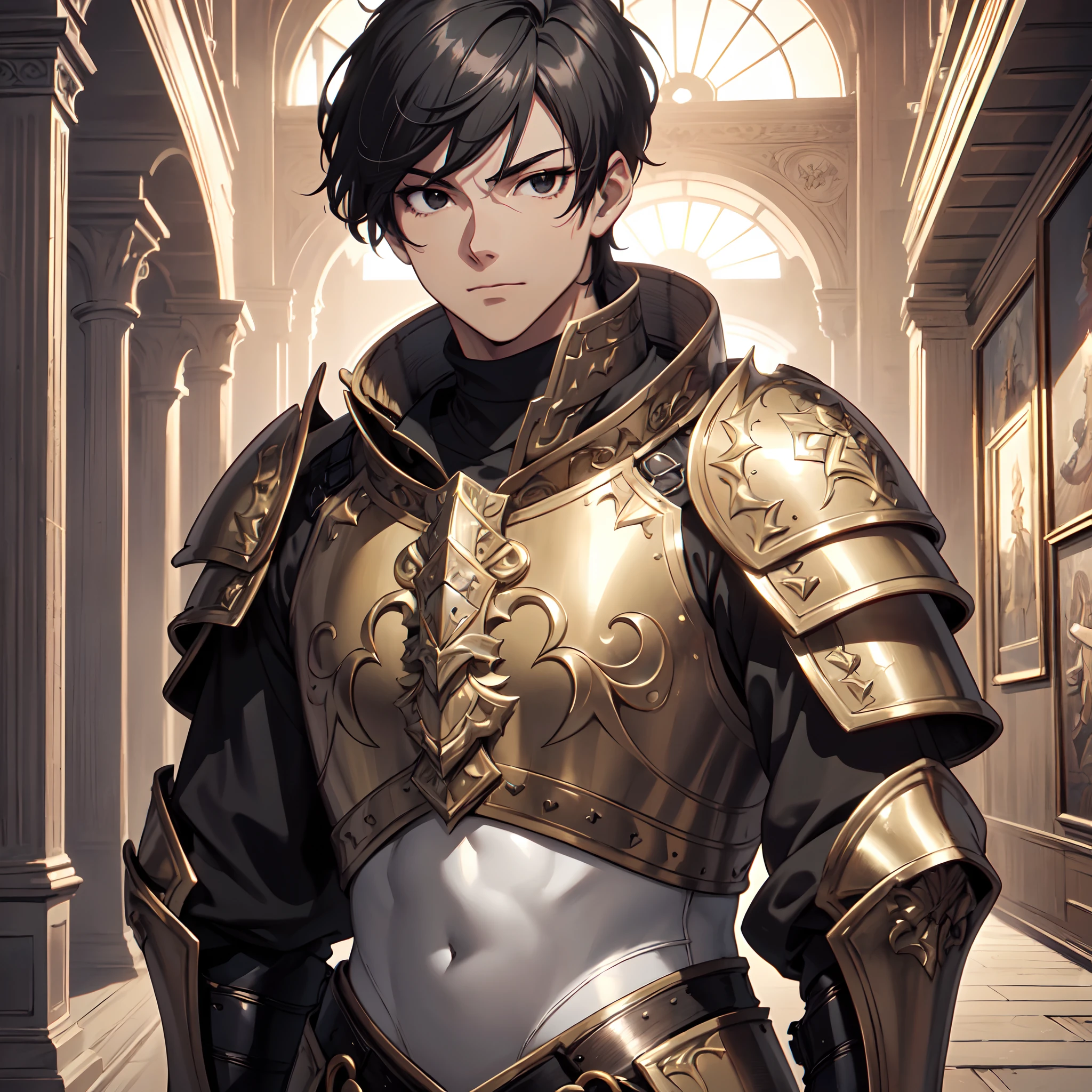 (absurdities, High Resolutions, ultra detailed, HDR), Masterpiece, The best quality, final fantasy xvi, clive rosfield, 1man only, handsome, short hair, black hair, vibrant blue eyes, fine eyes and detailed face, armor, ((Intricate weapon)), Sitting on the throne, legs open, affected smile, annoying.