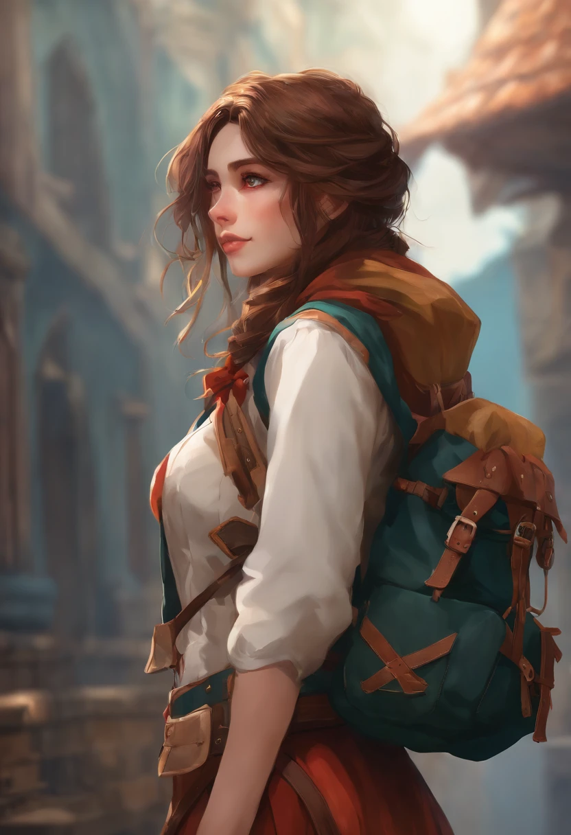 personagem de anime, com mochila, roupas de couro, correndo , Side view, aventureiro, rpg