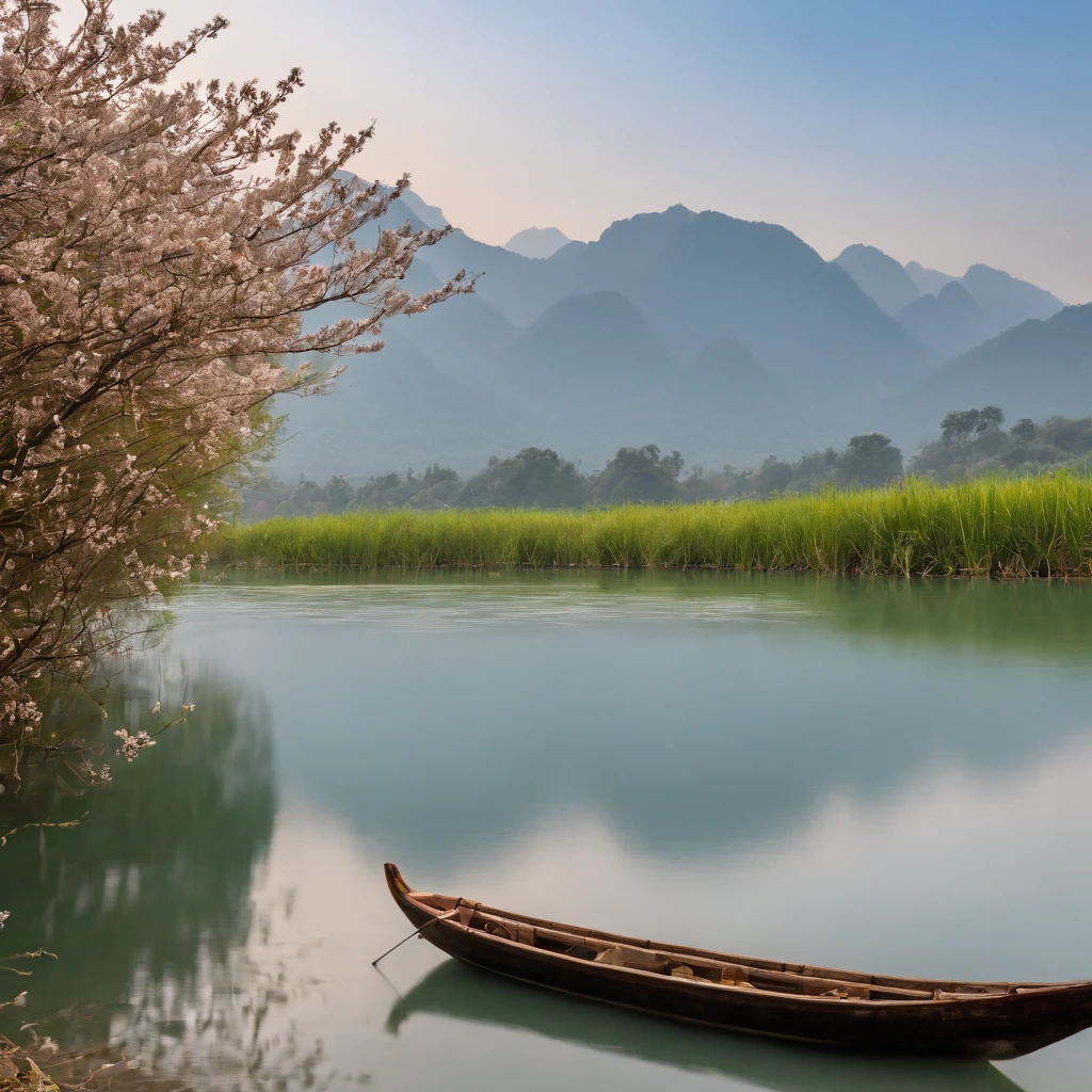 https://www.craiyon.com/image/JsQOwXi9Qwa8asaIyp7Y_g#:~:text=Prompt-,A%20Chinese%20ink%20painting.%20In%20the%20distance%20there%20is%20a%20mountain%20and%20a%20small%20boat%20on%20a%20quiet%20lake.%20An%20old%20man%20in%20a%20bamboo%20hat%20is%20fishing%20on%20the%20boat.%20The%20sun%20is%20about%20to%20set.%20The%20mountain%20and%20the%20boat%20are%20reflected%20on%20the%20water.%20Nearby%20is%20a%20peach%20tree%20full%20of%20peach%20blossoms.%20hanging%20on%20the%20rock,-Negative%20prompt
