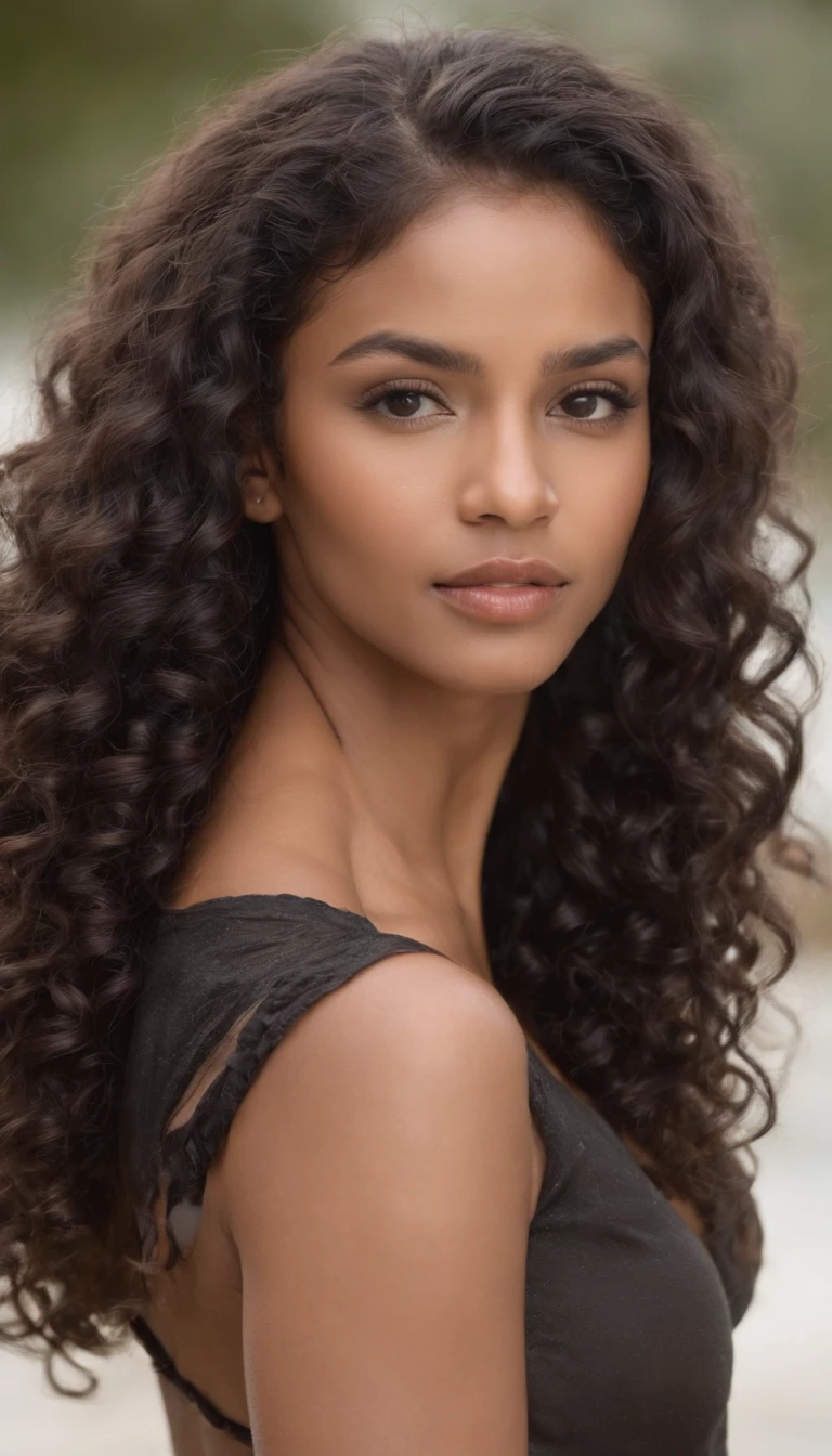 A beautiful and amazing black Brazilian woman，Portrait of the upper body，Kostenlose Locken, schwarzes lockiges Haar, (dunkles, Shorter, lockiges Haar), Wildes schwarzes langes lockiges Haar, Multiversales Haar, Brasilianisch, Kurzes schwarzes lockiges Haar, Lockiges schwarzes Haar, Locken, welliges Haar ausgebreitet, Barocke Locken, Locken, Lockig, Helles, lockiges Haar, Haarstruktur, lockiger Pony full body pic sexy bikini