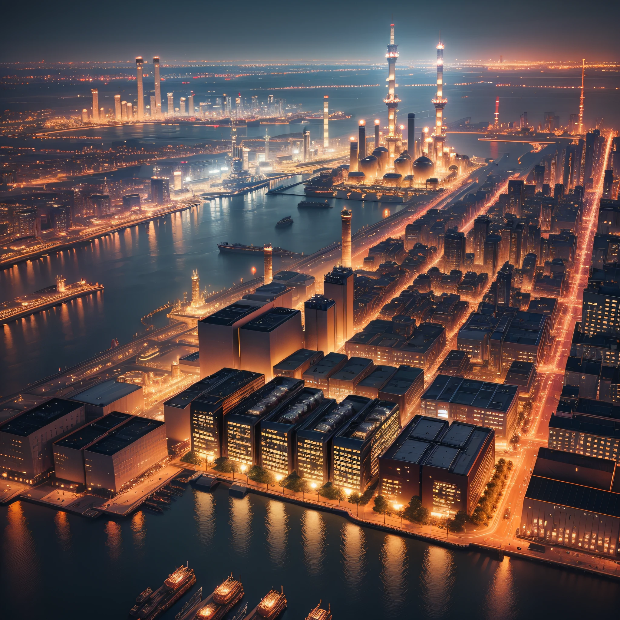 night, city, skyline, oil, refinery, industry, cityscape, shanghai, factory, plant, industrial, building, business, river, tower, architecture, water, skyscraper, china, power, urban, gas, reflection, light, sky