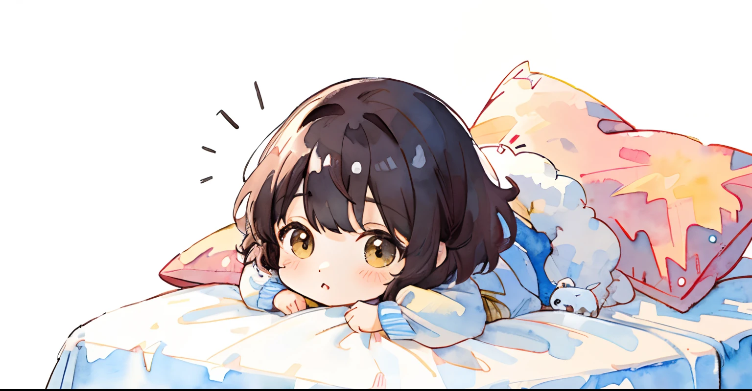 French  poodle 1.5、cute little、big eye、yellow fur、simple background、white backgrounid、watercolor painting、bedroom