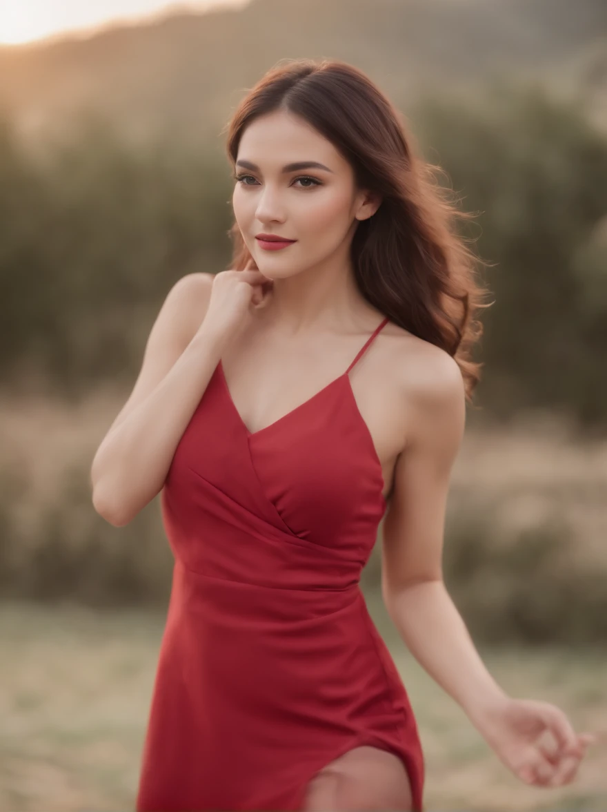 Photorealsitic、Photo of beautiful woman in her 20s、Dancing Salsa、RED dress、top-quality