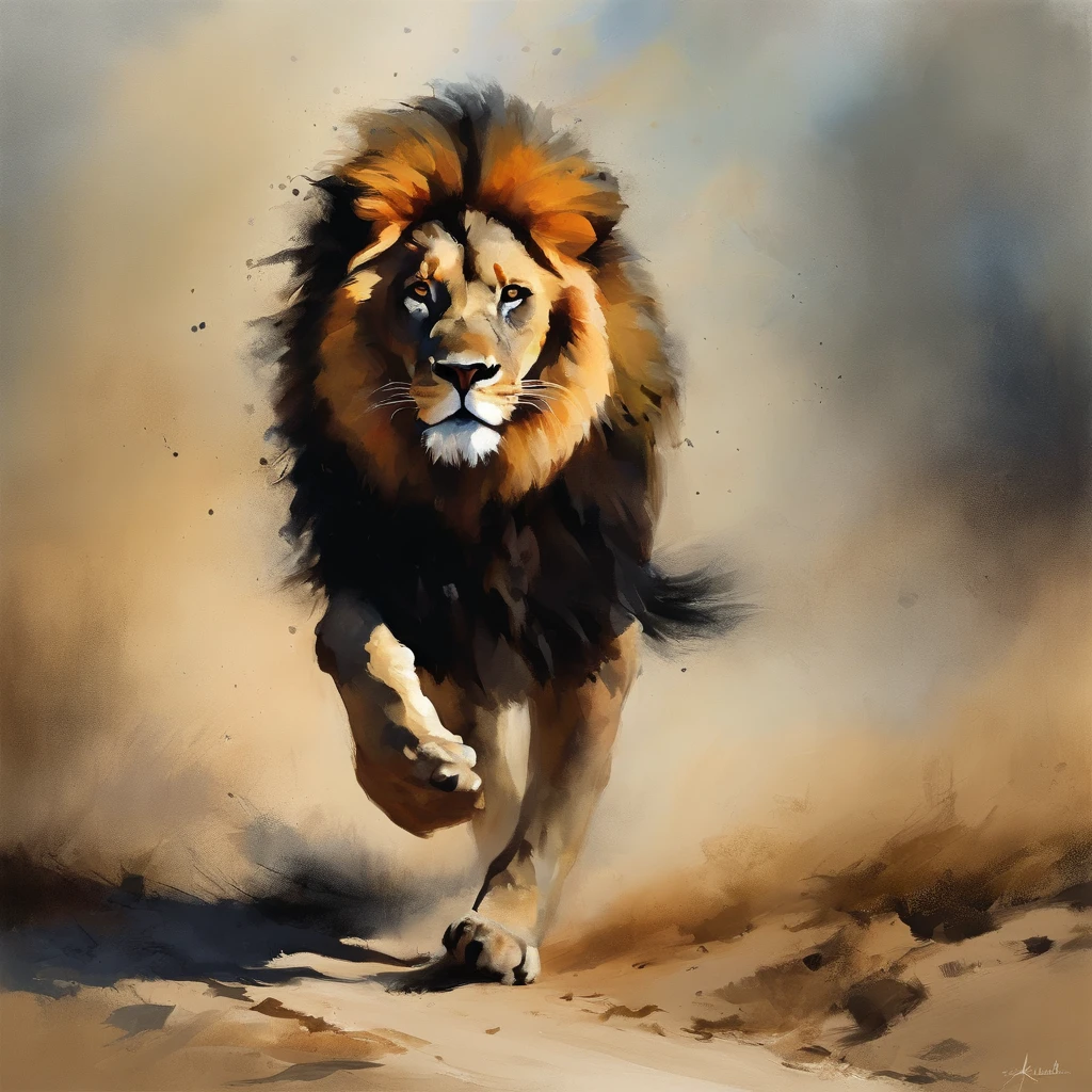 A running lion, Uma sombra em Forma de andador, noite estrelada, Thick fog on the ground, Luz azul no horizonte, Motor Unreal 5, cinemactic, Low-angle photography, motion blur, profundidade de campo, dust, Cobblestones and dirt. Arte Splash, pingando tinta. Perfect color classification. influenciado por karel Appel e jeremy mann, Full of dramatic and threatening scenes, hiper-detalhado, Beautiful, detalhes insanos, detalhes intrincados, fotografia editorial, Fotografado com uma lente de 50mm, profundidade de campo, Tilt Blur, velocidade do obturador 1/1000, F/22. Mapas de luz, super brilhante