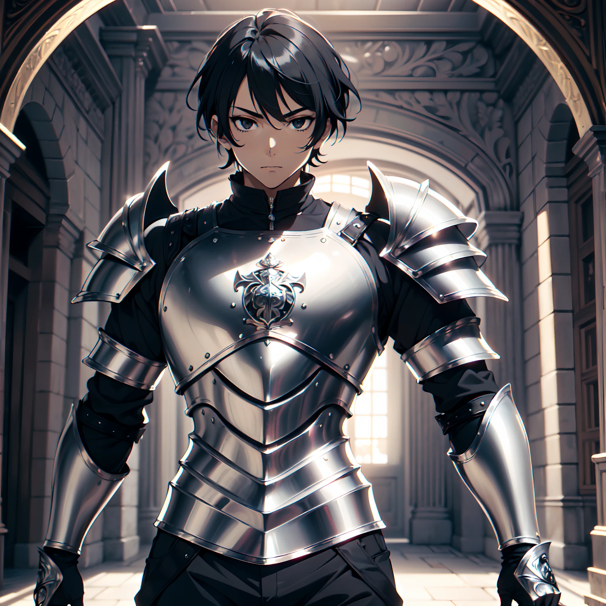 128K Ultra High Definition,
128K Ultra High Quality,
128K Ultra High Resolution,
Best Definition,
Best Quality,
Best Resolution,
Perfectly Detailed,
Perfectly Designed,
Extremely Detailed,
Extremely Designed,
Hyper Detailed,
Hyper Definition,
Hyper Quality,
Hyper Resolution,
Masterpiece,
(((Anime))),
Body Shot,
(((Boy))),
Handsome,
Muscular Body,
(((Black Short Hair))),
(((Black Eyes))),
(((Hyper Detailed & Perfectly Designed Silver Armor Plates))),
(((Hyper Detailed & Perfectly Designed Engraving Baron Armor))),
(((Inside Of Medieval Royal Palace Background Scenery))),