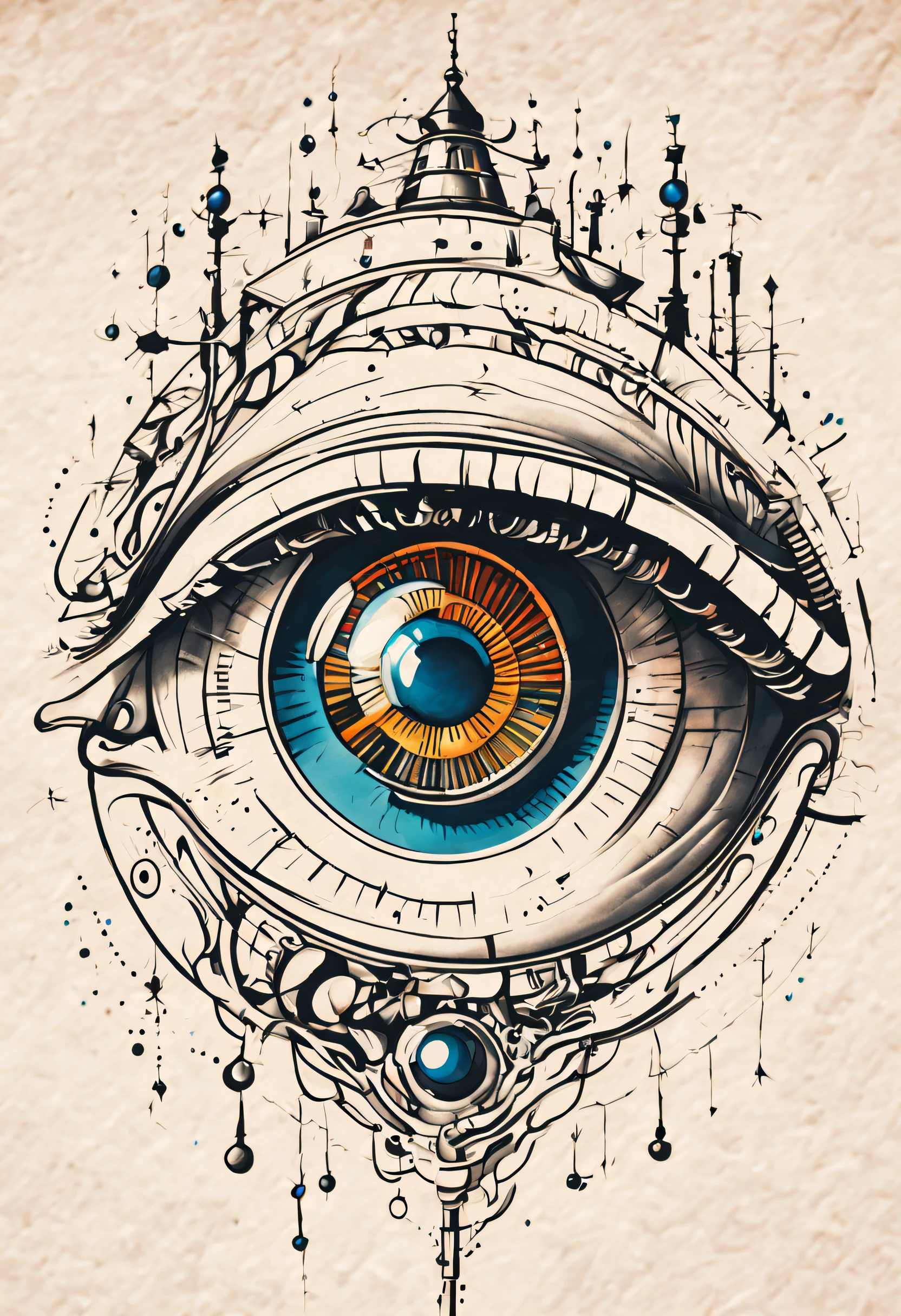 Detailed tattoo sketch of a high tech eyeball