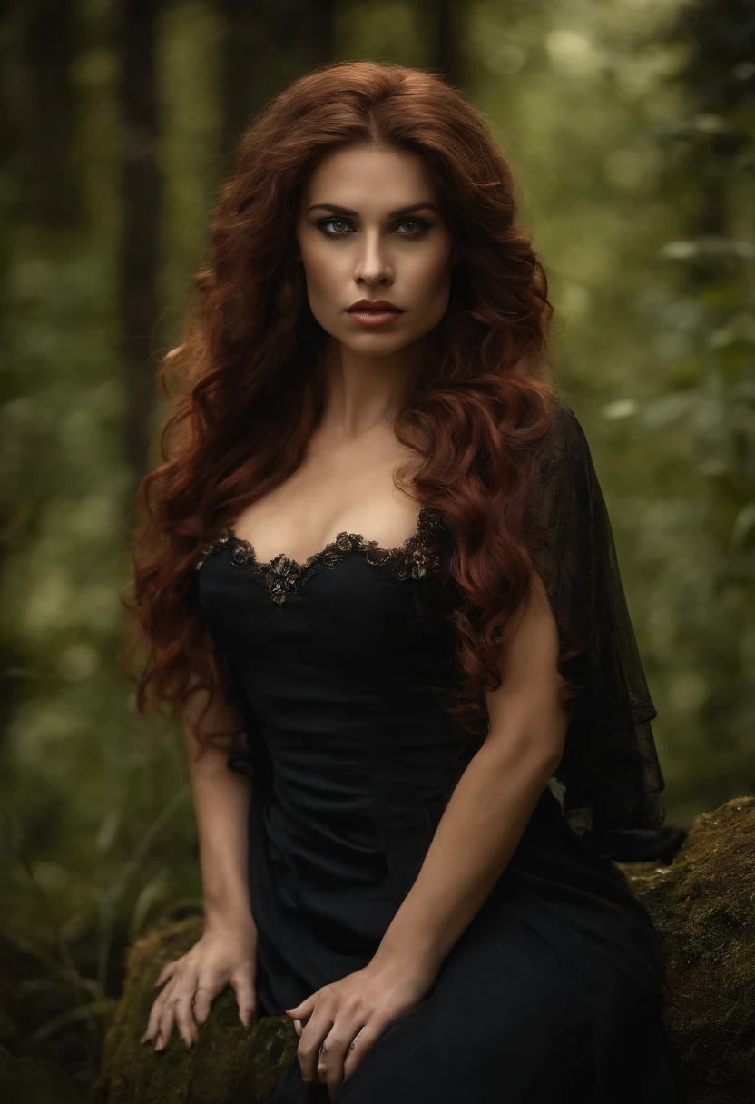 4k, hiperrealista, crea una imagen de una mujer vampiro muy hermosa, The most beautiful in the world, piel blanca como porcelana, con ojos azul turquesa estilo Alexandra Daddario, Cara estilo Megan Fox, body as Yanet Garcia, La mujer en pose dominante, piel blanca de vampiro, black latex dress, hiperrealista, realista, 4k, Obra maestra, estilo Salma Hayek, Obra maestra, La mejor calidad, Arte conceptual, fantasy atmosphere, Ambiente Gothpunk, Cabello largo y negro, Piel detallada, piel blanca, Pale skin, Traje de negocios, estilo de Alessio Albi, solamente, Retrato de cuerpo entero, chica vampiro, Ojos rojos brillantes, sonrisa afectada, Una mirada astuta, Estudio de antecedentes, atleta, deportista, Mujer europea en forma de vampiro, (Cabello largo: 1, 9), Pelo largo negro, Cabello largo y ondulado, Peinado detallado, cabello intrincado, Brillantes ojos siniestros, More accessories everywhere, More accessories, More jewelry, most detail, most detail, More accessories everywhere, foco nítido, Imagen reflexiva, Arte conceptual, Obra maestra, La mejor calidad, Kinematic, HDR, cinematic look, dynamic shadows, sidelit, Artstation, Luz compleja, Vampire atmosphere
, besando lesbiana  hyper realista, A woman with blood-red hair and green eyes that seemed to reflect the enchanted forest itself. The beauty of that lady was shrouded in an aura of melancholy., Medieval times, en un castillo de noche, escote profundo, muy sensual, dominante, mirada sexy, cuerpo completo, pantalon de cuero, ropa apretada, pose dominante, mirando hacia la camara