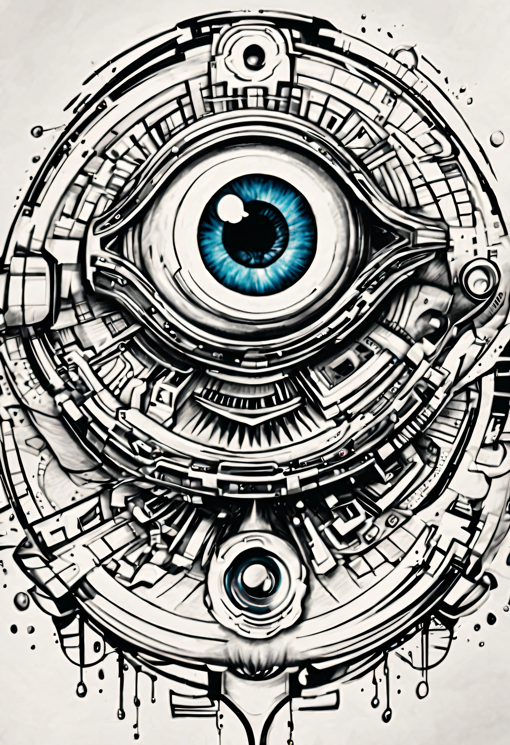 Detailed tattoo sketch of a high tech eyeball