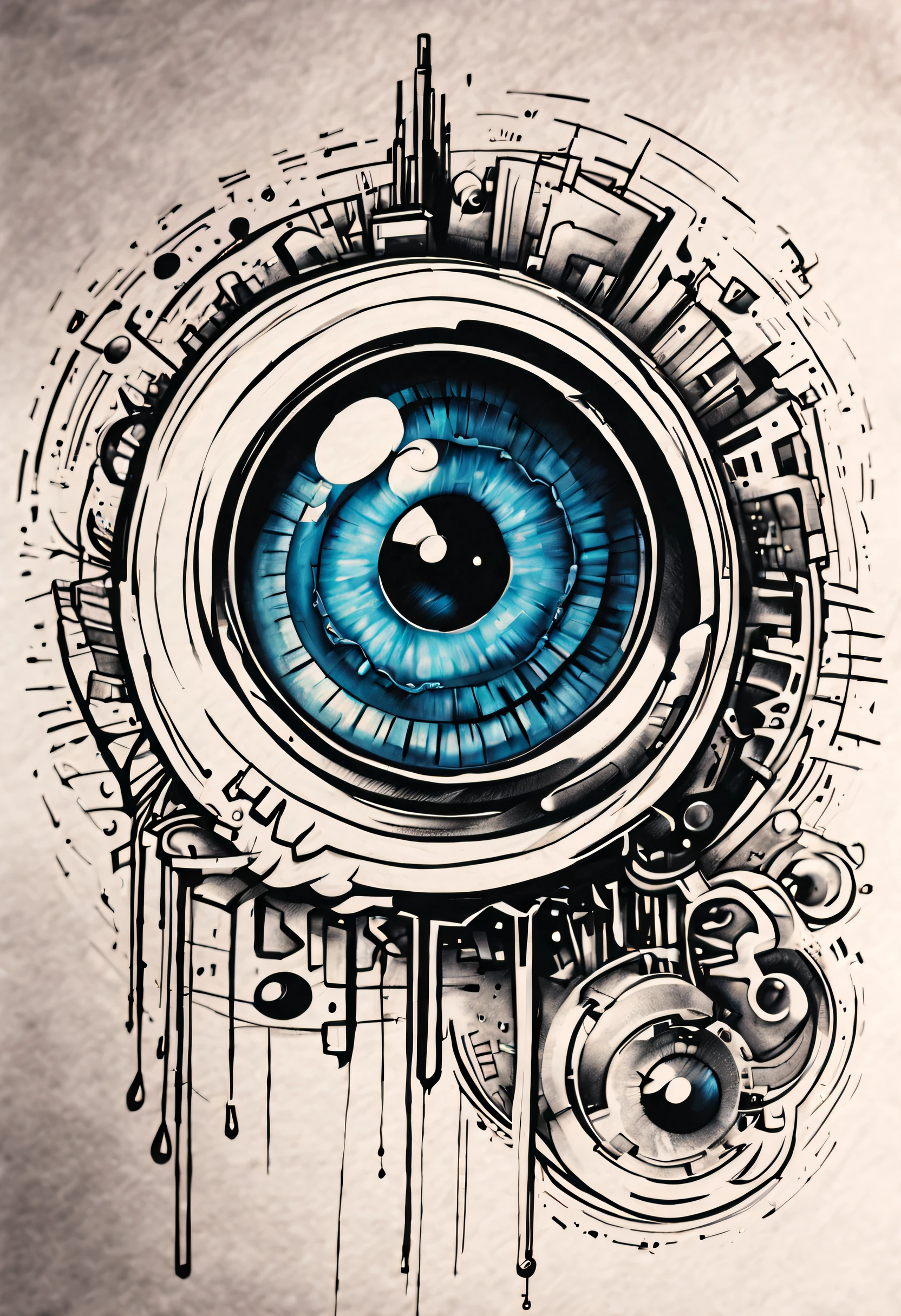 Detailed tattoo sketch of a high tech eyeball