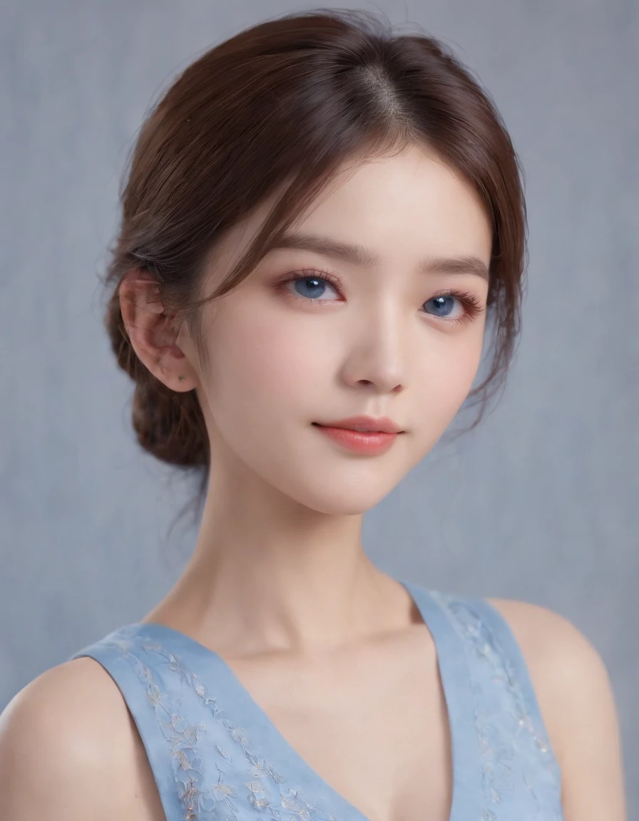 (((Medium Hair))), Best Quality, 8K, nffsw, hight resolution, absurderes:1.2, Blurry background, Bokeh:1.2, Photography, (Raw photo:1.2), (Photorealistic:1.4), (masutepiece:1.3), (Intricate details:1.2), 1girl in, Solo, japanaese girl, Delicate, Beautiful detailed, (Detailed eyes), (detailed facial features), Petite, (((Small breasts))), Skin Tight, (up looking_で_viewer), from a_front, (skinny), (Best Quality:1.4), (超A high resolution:1.2), cinematric light, (Extreme detailed illustration), (lipgloss, Best Quality, 超A high resolution, depth of fields, Caustics, Broad lighting, Natural Shading, 85 mm, F/1.4, ISO 200, 1/160s:0.75),1girl in, Solo, (((Blue vest))) , Smile, School uniform, Necklace,Full body like