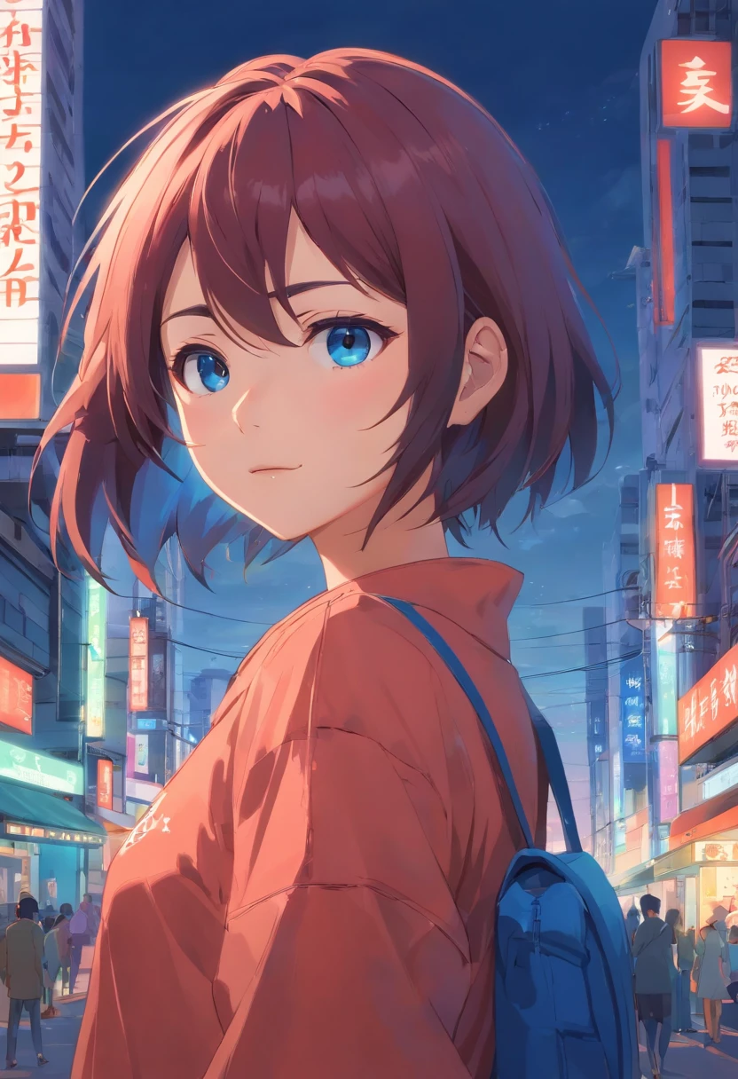 1girl, pelirrojo grande, ojos azules, con camison, Ciudad, absurdos, high resolusion, ultrasharp, 8k, Obra maestra, Mirando al espectador, sexo, anime
