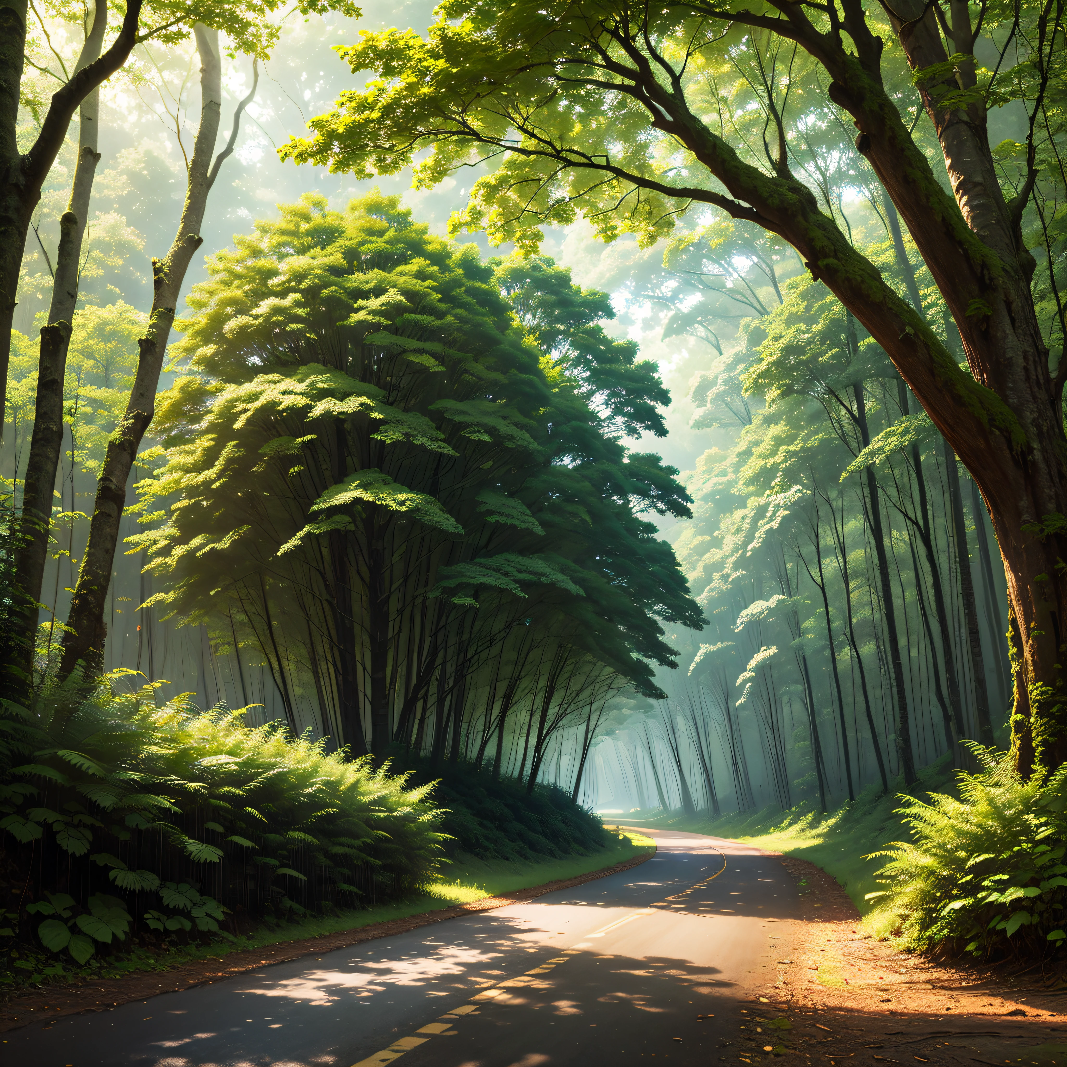 forest, nature, tree, green, trees, woods, landscape, path, summer, wood, park, environment, spring, leaf, foliage, light, trail, rainforest, natural, sunlight, jungle, wilderness, road, beautiful, rain