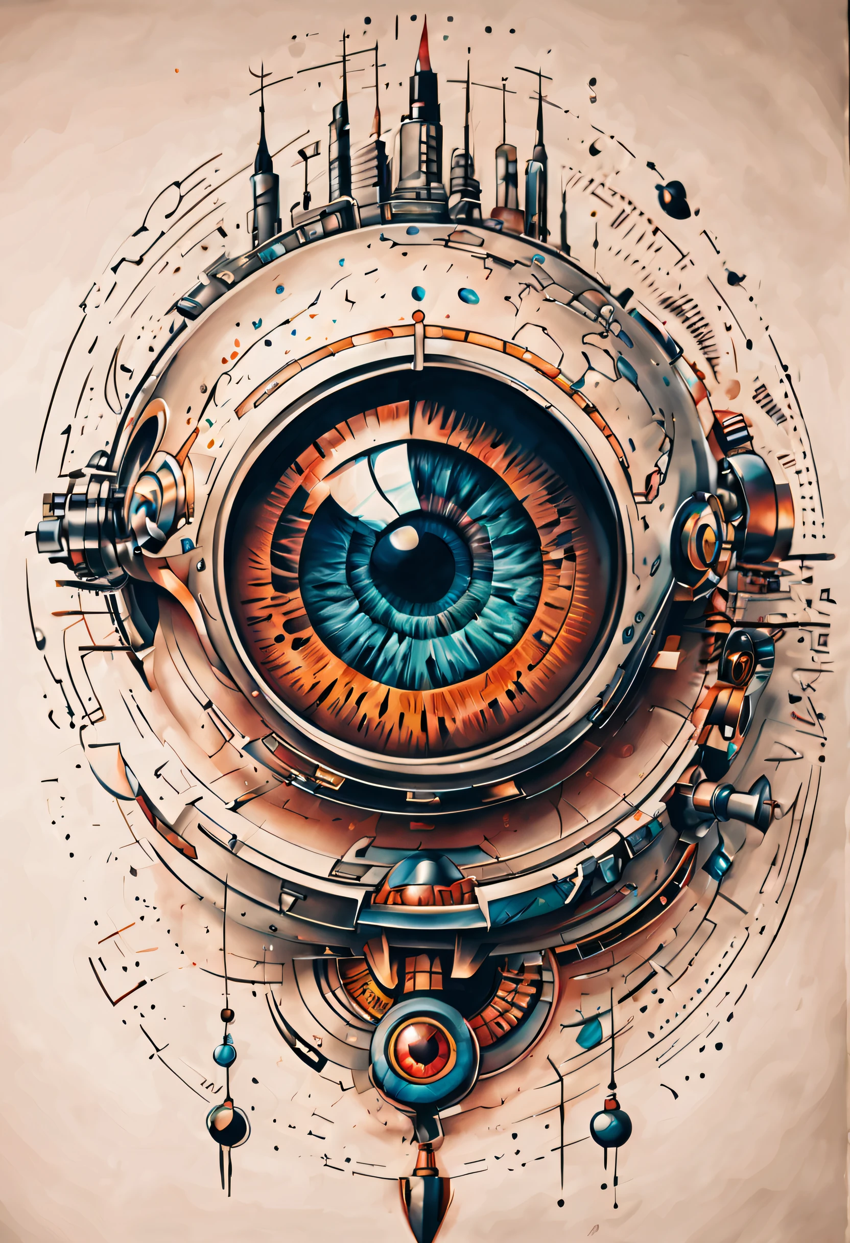 Detailed tattoo sketch of a high tech eyeball