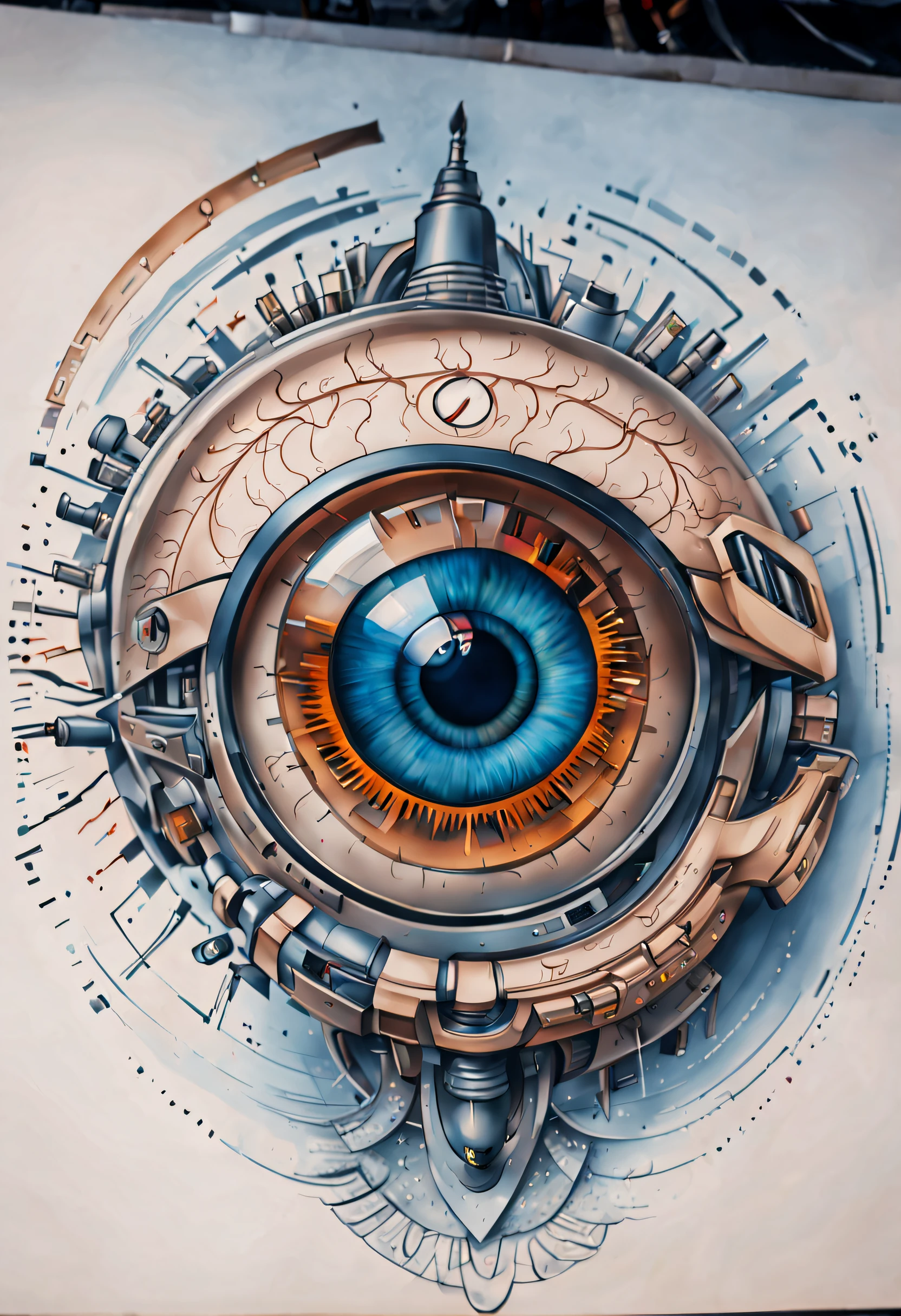 Detailed tattoo sketch of a high tech eyeball