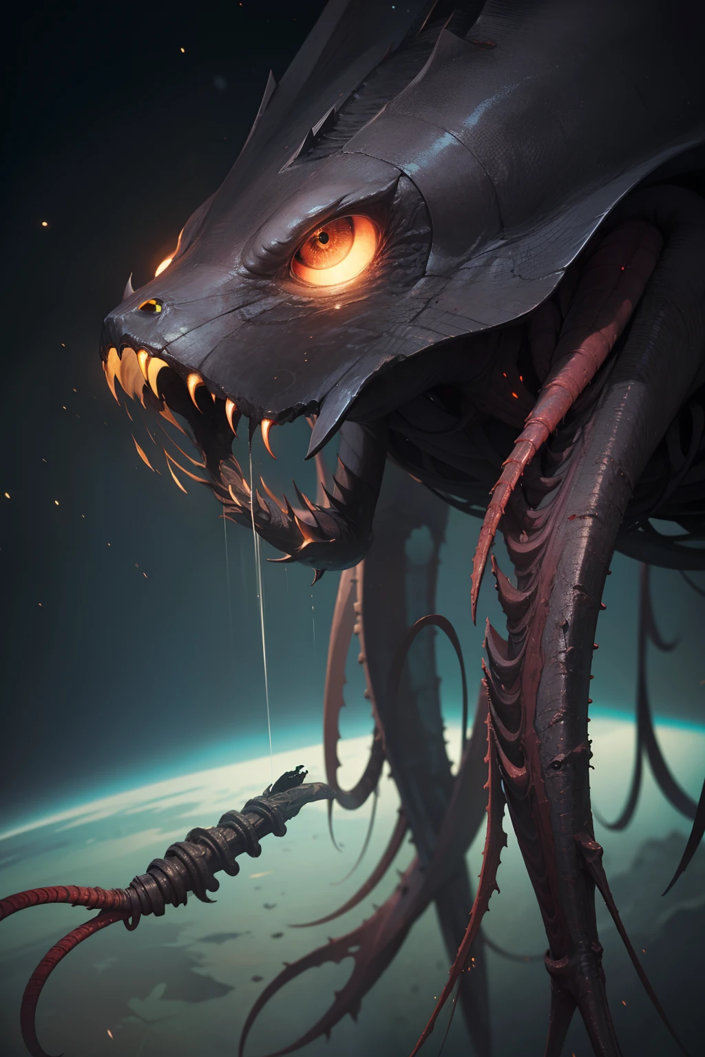 The best picture quality, Masterpiece, Super High Resolution, BREAK Imagine the incomprehensible horror, The Outer God of Myths, Cthulhu, which defies description and comprehension. Its shape is a wriggling mass of tentacles and antennae, constantly shifting and undulating in a grotesque dance. BREAK His many eyes are cold and insensitive;;;, as if looking at the world from someone else's point of view. The creature rises above everything in its path, Eclipsing mountains and cities, How he walks through space. BREAK His skin is smooth and slimy, with strange runes, Engraved on the surface, which pulsate with Eldritch's energy. The very air around the outer god shimmers with power, is distorted by its mere presence. BREAK It makes a sound, which doesn't quite sound like a roar, Not exactly a scream, but something more sinister and disturbing. It's a creature, This is beyond the comprehension of mortals, A creature from the void, which defies all attempts at rationalization or understanding. The image of this outer god is a testament to the dark and terrifying depths of the human imagination.