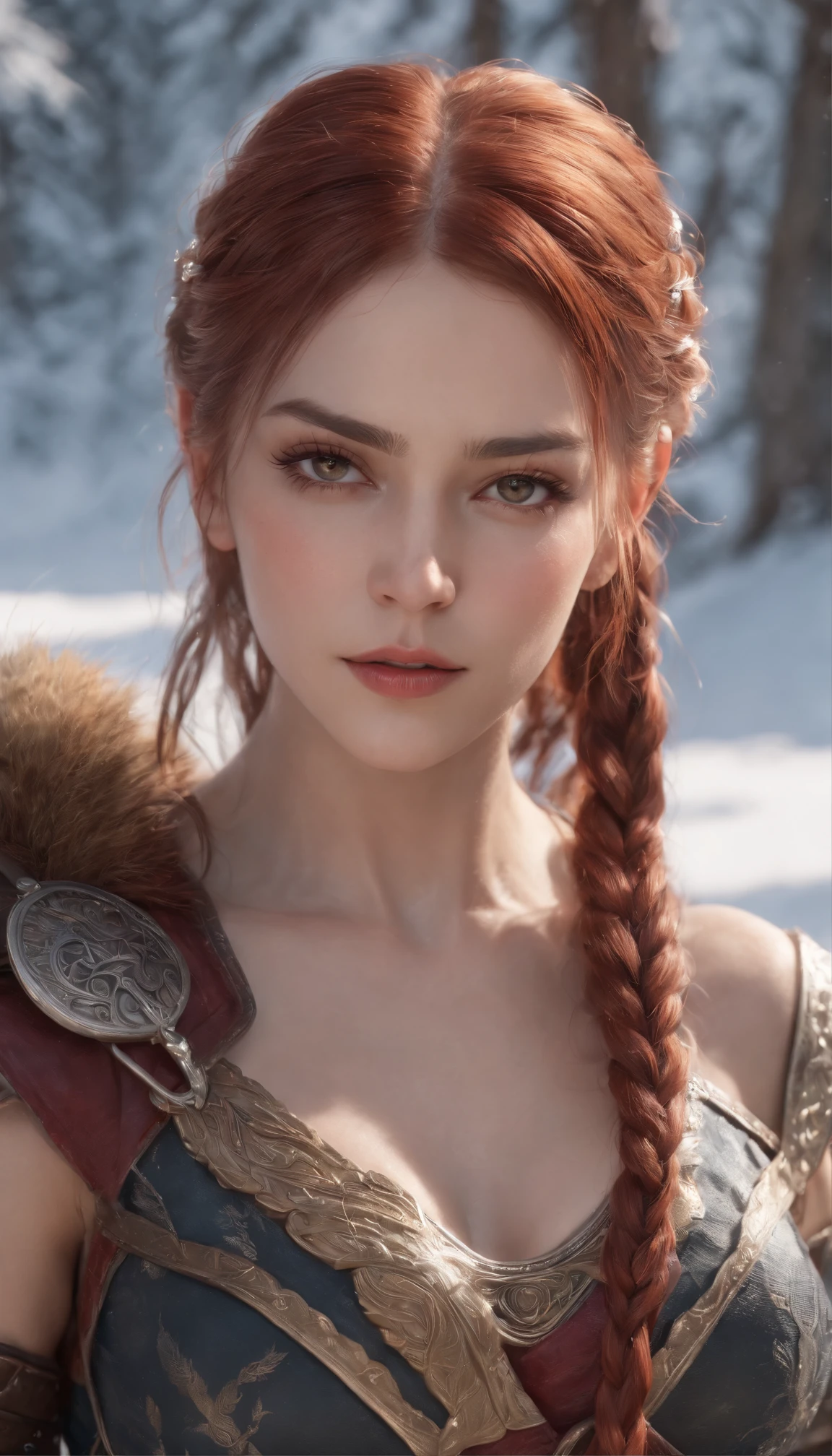 Beautiful Northen dwarf warrior Female, Fair Skin, Long red Braided hair, two braids, celtic tattoos, fur boots, ornate metal bikini armor, leather stripes loincloth, leather belt, on a snowy mountaintop, amazing beautiful athletic toned body, Beautiful D&D Character Portrait, Ominous, Dark Fantasy, Detailed, Fiverr Dnd Character, Octane Render, Digital Art, Extreme Detail, 4k, Ultra Hd, Polished, Beautiful, Hyperdetailed, Intricate, Elaborate, Meticulous, Anime Character, Detailed, Sharp Focus, Wlop, Character Design, Unreal Engine, 3d Rendered, Volumetric Lighting, Reflections, Glossy, Digital Illustration,Unreal Engine, 3d Rendered, Volumetric Lighting, Reflections, Glossy, Digital Illustration, Sensual Pose, Suggestive Pose, Full Body Shot, anatomically correct 💖❤💕💋❣