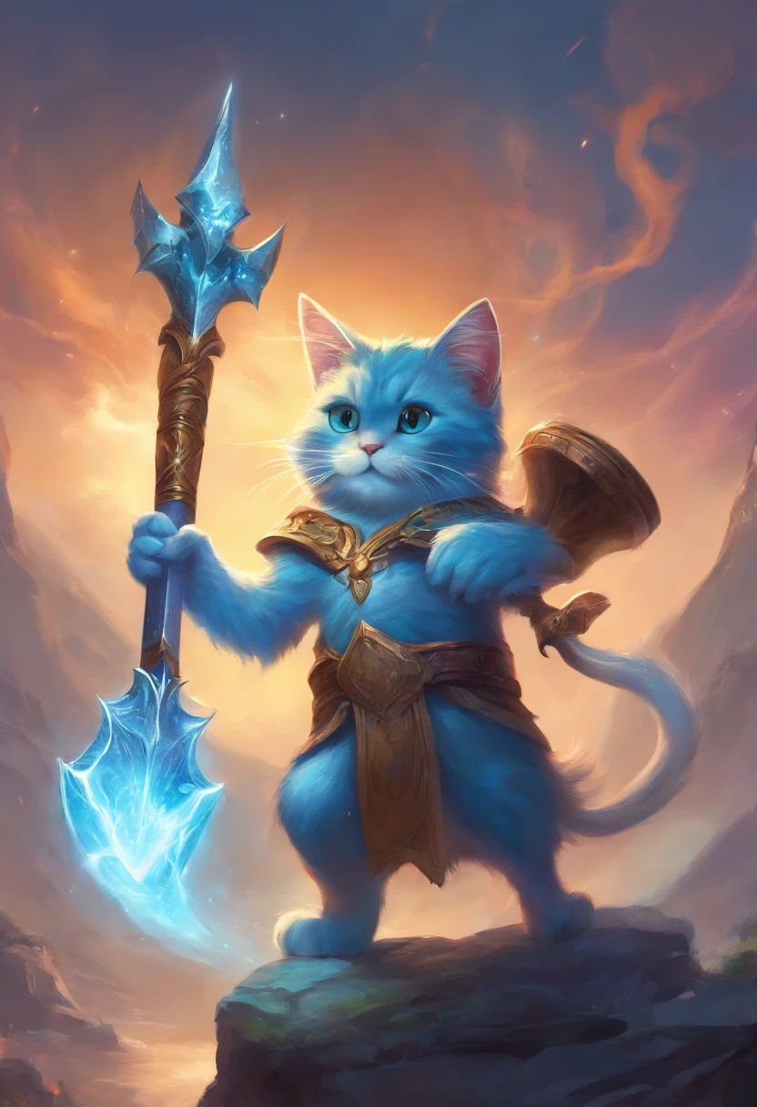 Smurf cat holding giant war hammer that channels lightning