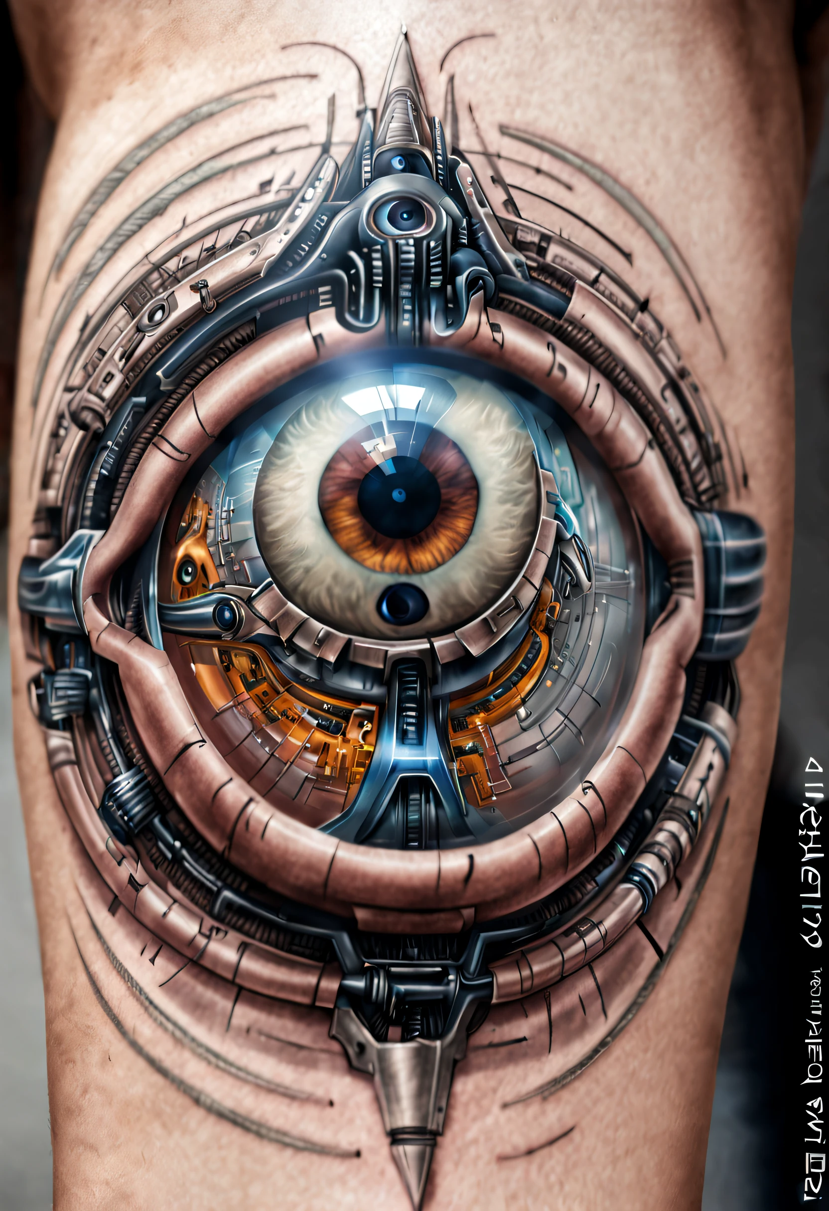 Detailed tattoo sketch of a high tech eyeball