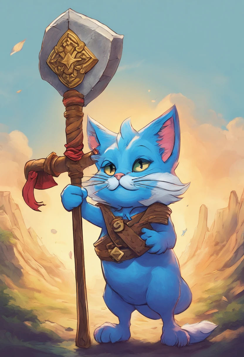 Smurf cat holding giant war hammer