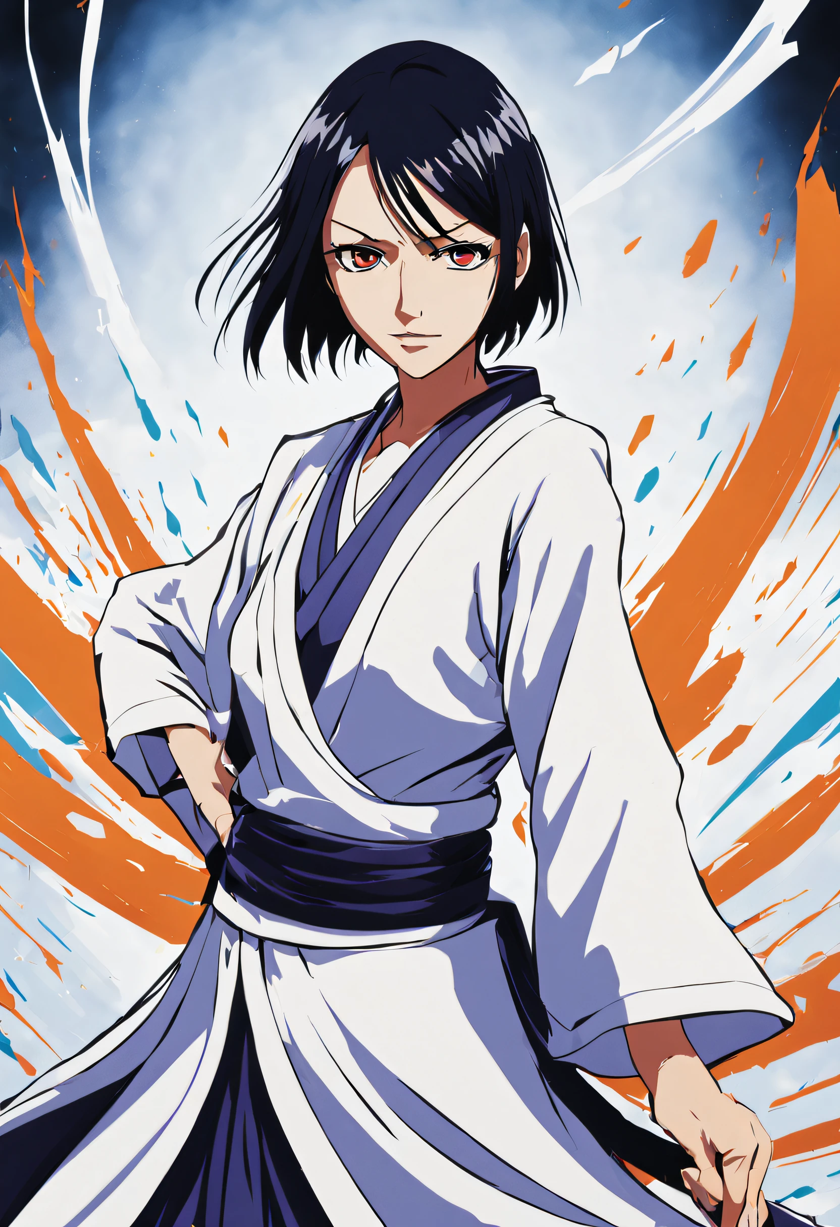 ultra detailed illustration of Kuchiki Rukia from Bleach anime, Rukia Kuchiki, manga, ink strokes, cel-shaded, flat colors, flat lights, bright colors, ((manga style)) anime style by Tite Kubo, MSchiffer, First Mai, Tsukihaku