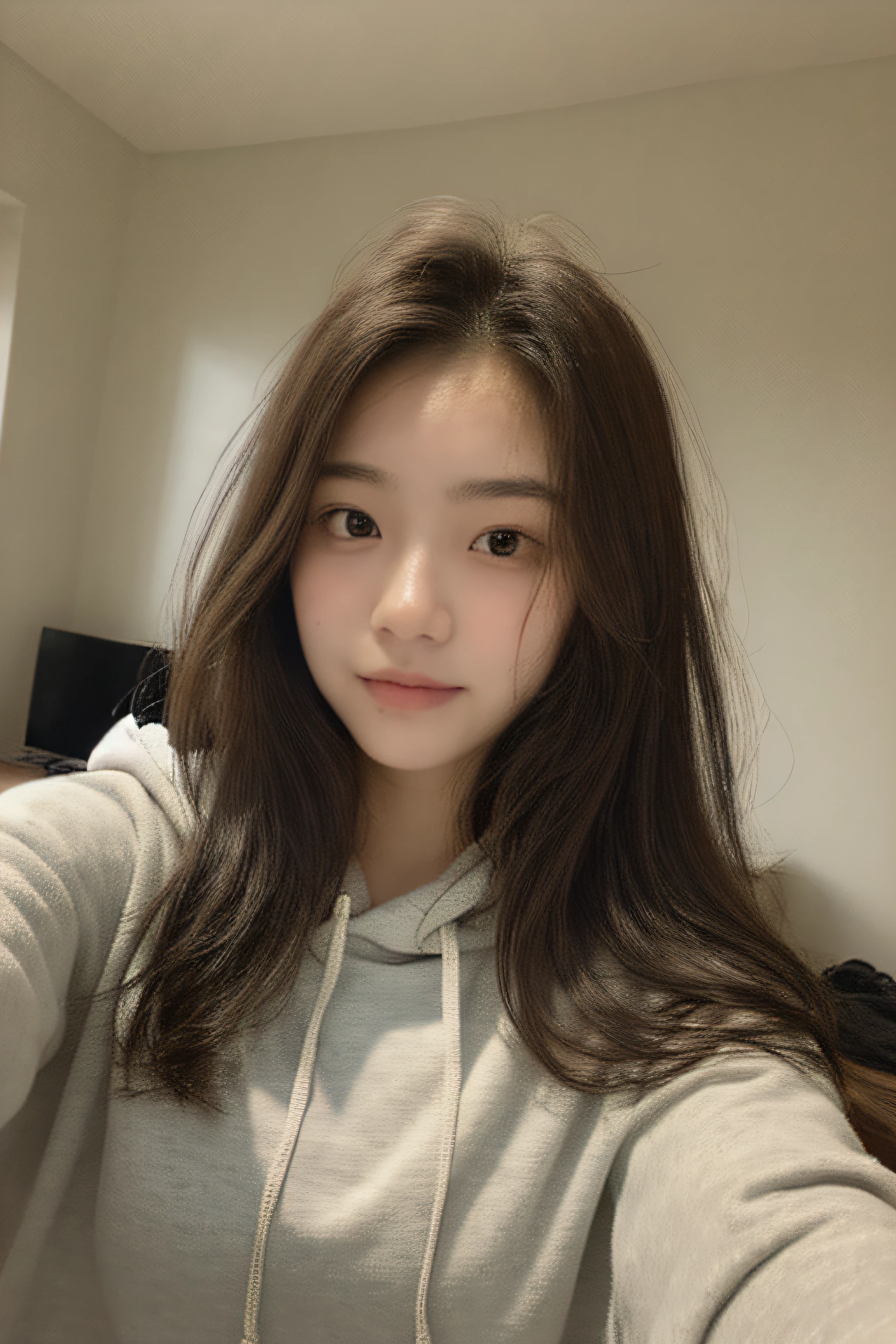 ((Best picture quality, 8K, tmasterpiece:1.3)), 1girll, Beautiful woman with slender abs:1.3, (Dark brown hair, No leakage of big breasts:1.2), Winter jacket,Manteau:1.1, Ultra-fine face, A detailed eye, Smiling, 二重まぶた,Kitchen