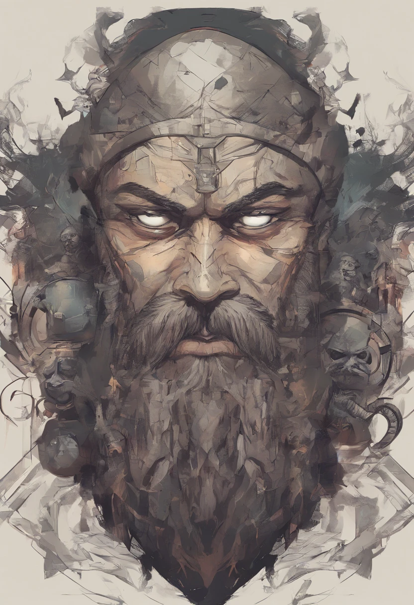 Bearded and muscular man with three eyes, inspirado em personagens gregos