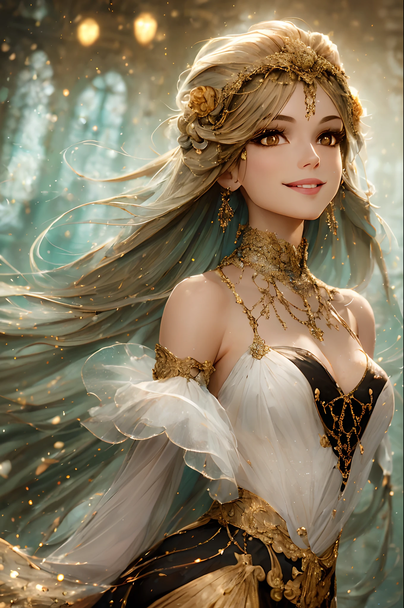 A slightly suppressed smile appears on the girl's face. But ((((((the smile) has a strange and proud emotion))) intertwined with it. Her lips seem to be whispering a dark secret, like Tiana . (((Her smile) Because the eyes have a feeling of longing))), which explains ((supernatural atmosphere))) beautiful mermaid jumping out of water, dazzling long braided hair flowing in the wind, white outfit, tswimming in water, laughing embellished with flowers, intricate, black, cinematic lighting, has the power to make plants grow and can hear their spirits, grainy image, intricate, wlop art style Close Shot, Epic fantasy art, Cinematic lighting, Volumetric lighting, Epic composition, Photorealism, Bokeh blur, Very high detail, sharp, Artstation, 8k HD; disney princess, black, special feature, pretty, golden streaks in afro hair, cute, 3d render, blender, christian princess, realism, anime - --auto --s2