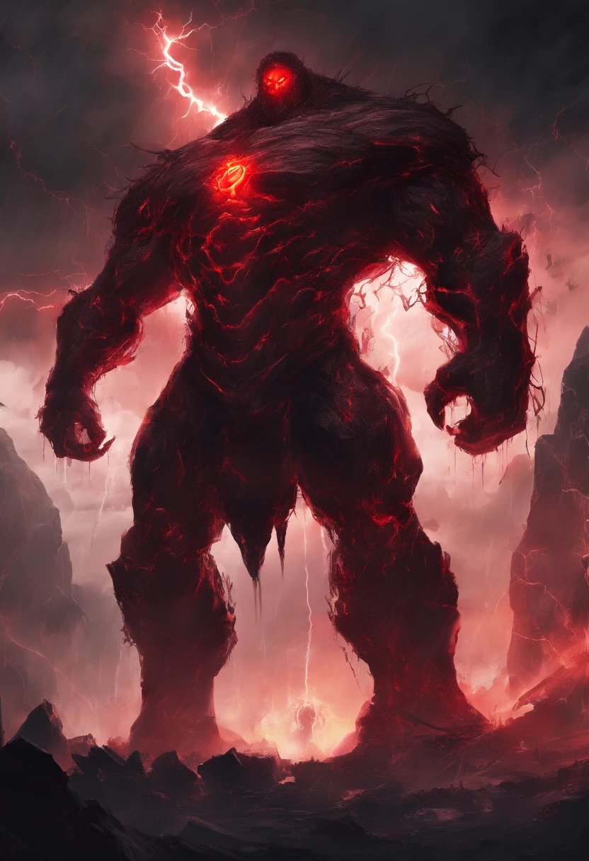 Colossal red-eyed titan that controls lightning and storms, inspirado em personagens gregos