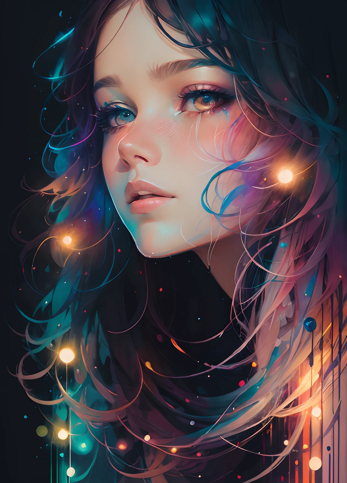 Mujer con Agnes Cecile, bright design, colores pastel, gotas de tinta, Autumn lights