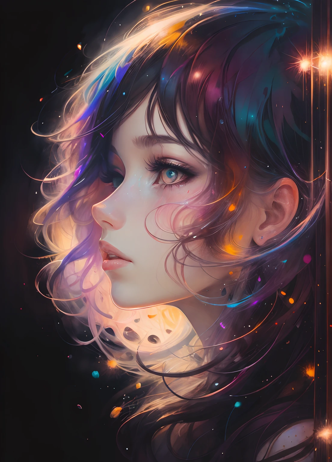 Mujer con Agnes Cecile, bright design, colores pastel, gotas de tinta, Autumn lights