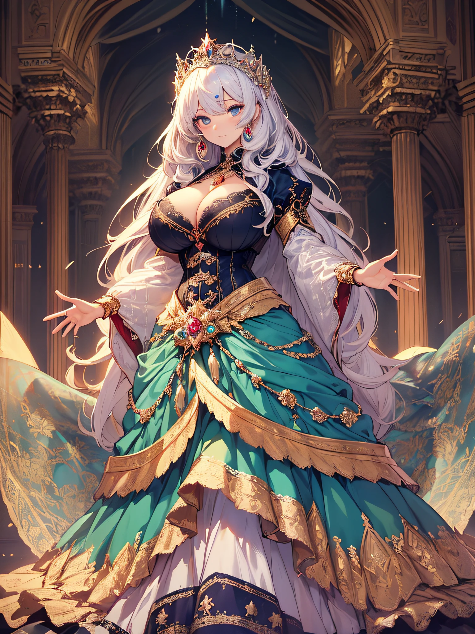 ((anime artstyle)),(Masterpiece),(Best Quality), (Super Detail),((Very Delicate and Beautiful)),cinematic lighting,1 lady,((full body portrait)),((standing in garden)),((solo)),(((1 princess in extremely gorgeous princess rococo ballgown with voluminous full length hoop skirt))),((crinoline)),long train,((beautiful embroidery and jeweled)),voluminous frills,See-through,(gorgeous embroidery and beautiful lace),(((extremely gigantic tits,skindentation))),cleavage,((large amount of straight hair,extremely voluminous Hair,Very Long Straight Hair)),(finely detailed face and eyes),clear pupil,extremely gorgeousfull hair ornament,(bling-bling jeweled extremely gorgeousfull tiara),(bling-bling gorgeous gemstone jewelry),long veil,(beautiful background),(full body),((extremely gorgeous princess rococo ballgown with voluminous full length hoop skirt))