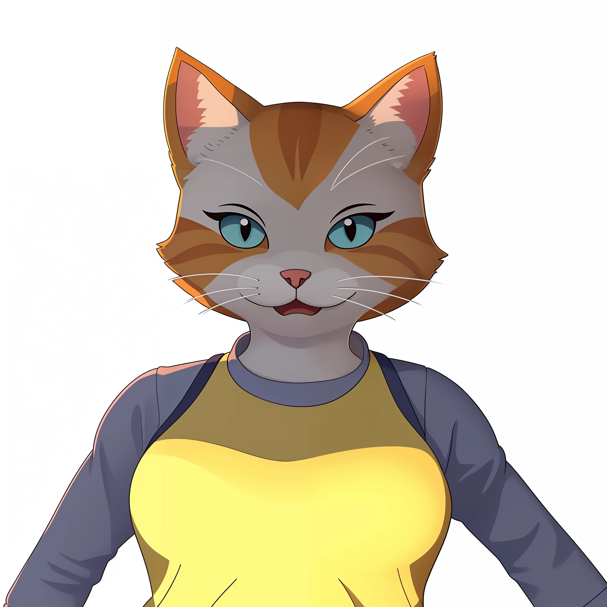 There is a cat with a shirt and a shirt, anthropomorphic female cat, Avatar da parte superior do corpo, Woman / cat hybrid, the cat is orange, human cat hybrid, menina gato atraente, sem linha, gatinha, um gato antro, Avatar do jogo 2D do corpo superior, anthropomorphic cat, Gato Anime, gatinha jovem bonita