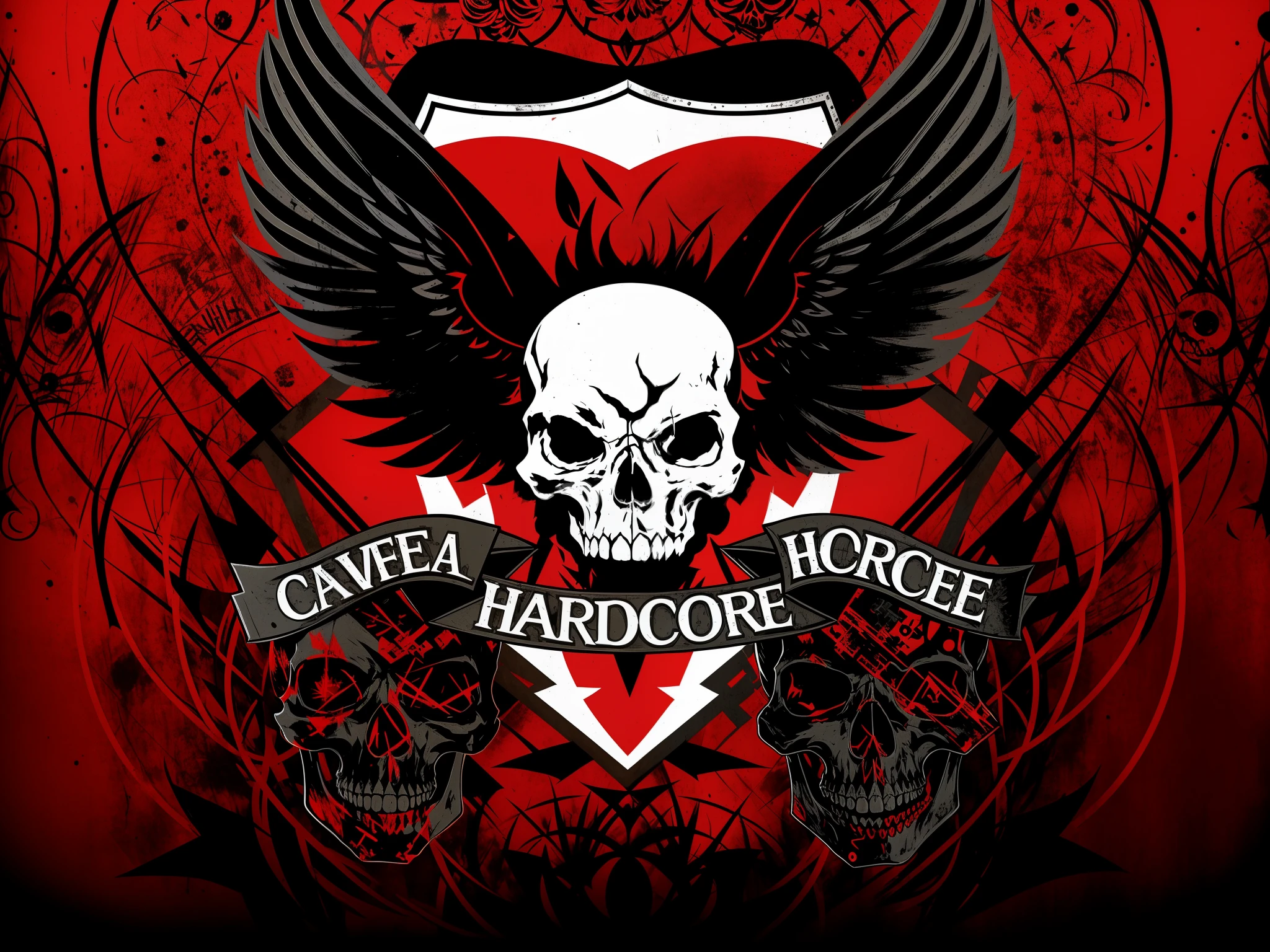 Calavera con alas y escEnDo con texto Debajo sobre Enn fonDo rojo, gEnerra Core, HarDcore, Infernal Core., horrorcore, En. h. D, weird, Gothcore, fonDo De pantalla", FonDo De pantalla HD, grinDcore, WH40K, hd phone wallpaper, techno HarDcore, Breakcore, CaptEnra De pantalla HD, Skull design for Enna banDa Rock