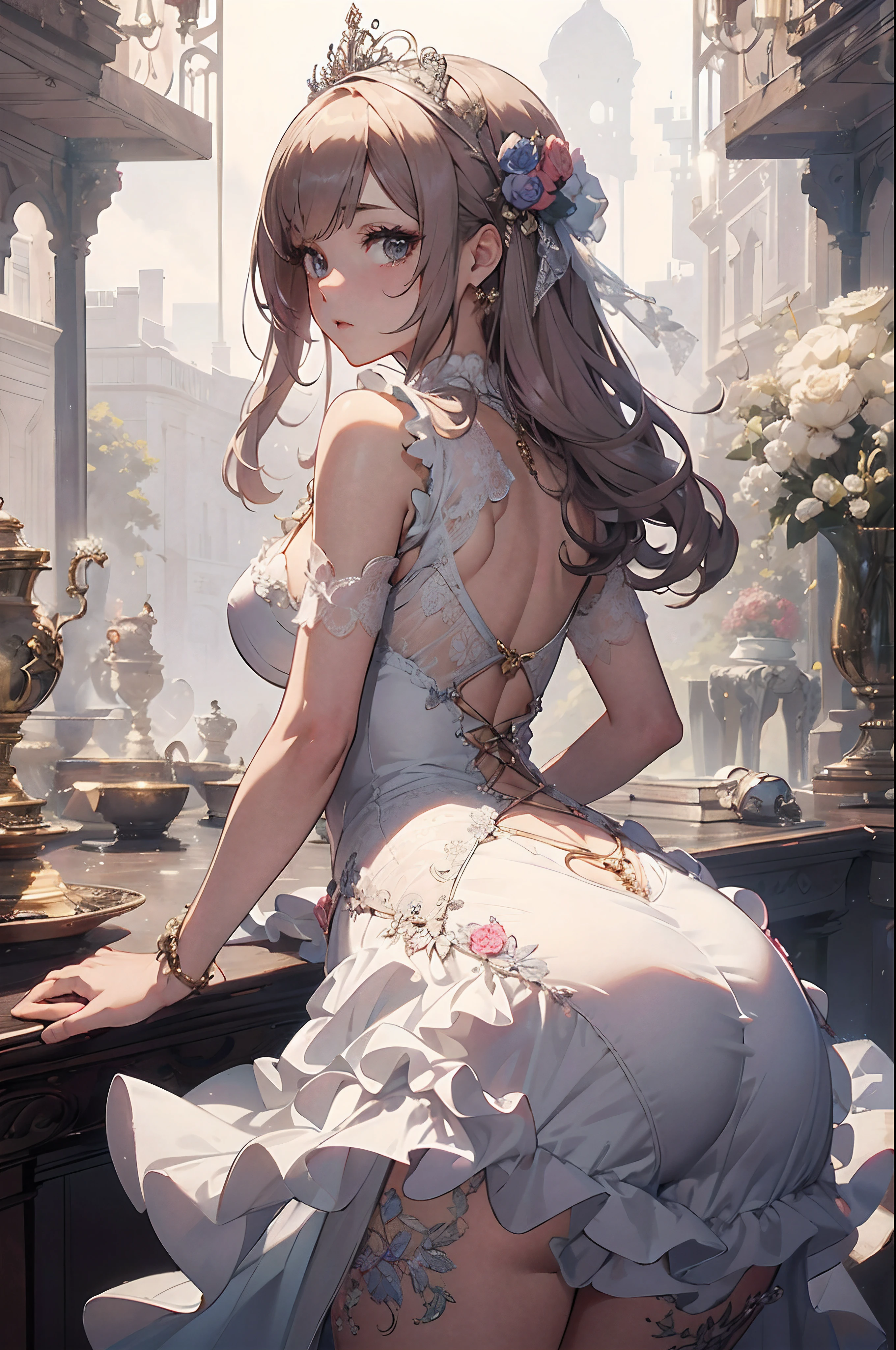 femele,1 persons,Princess
(​master piece:1.4),(hyper quality:1.2),(Hyper Detailed:1.4),(Perfect drawing),NFSW,3D,16 K,(clearface),(Hi-Res),(She wears a beautiful dress that only a person with a pure heart can see),focus on the ass,shapely butt,Beautiful dress、Beautiful lace、Beautiful frills、Beautiful embroidery、beautiful fabric、Beautifully decorated、a gorgeous、illustrious、Deities々Right、nice background,mansion,palatial palace,borgar,((beatiful backgrounds)),Detailed drawing,Fantastic、emotional、